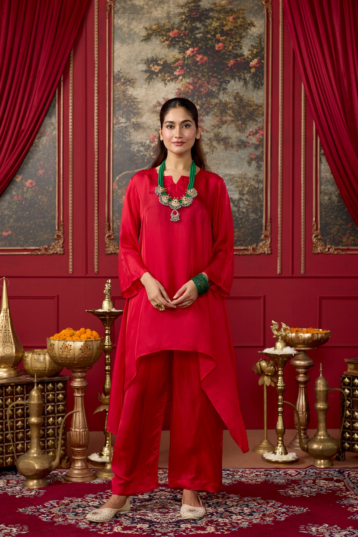 Crimson Red Mango Silk Co-Ord Set