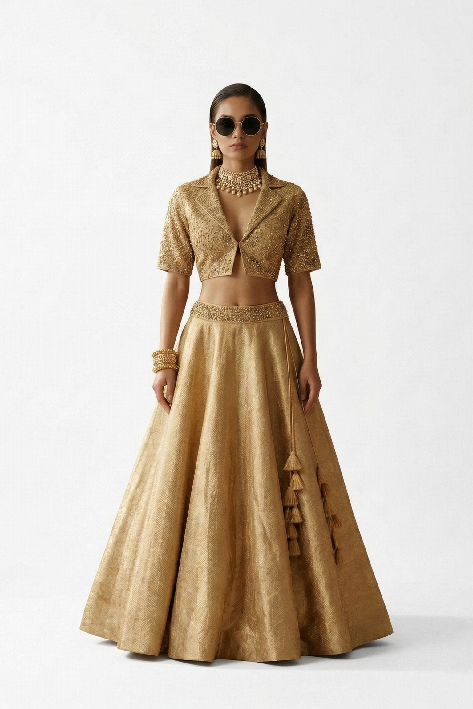 Sunlit Gold Embellished Banarasi Tissue Silk Skirt Set