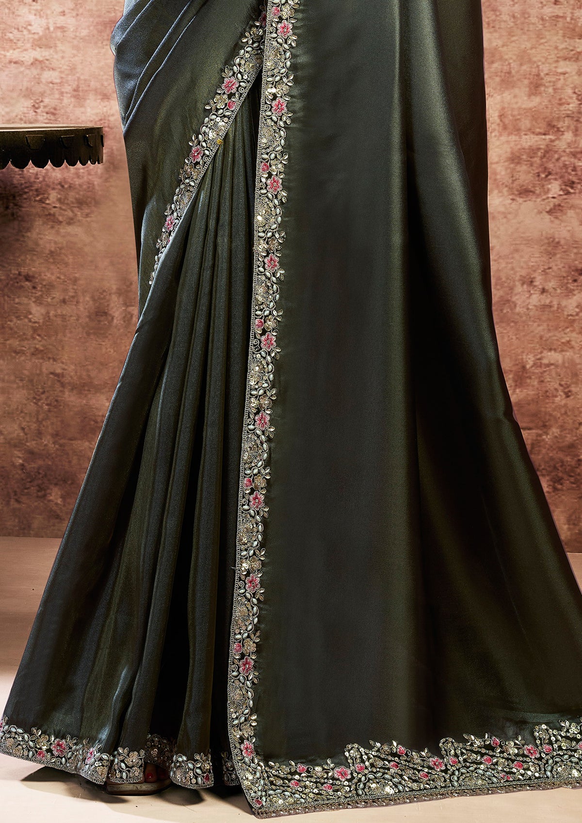 Deep Moss Embellished Organza Silk Saree