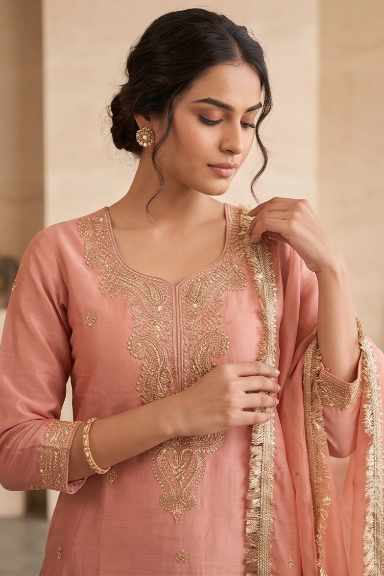 Rose Gold Tissue Silk Sharara Set