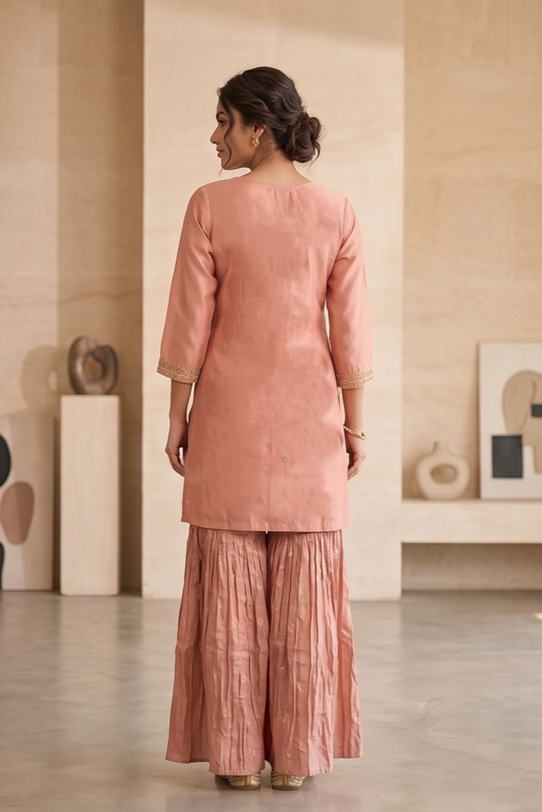 Rose Gold Tissue Silk Sharara Set