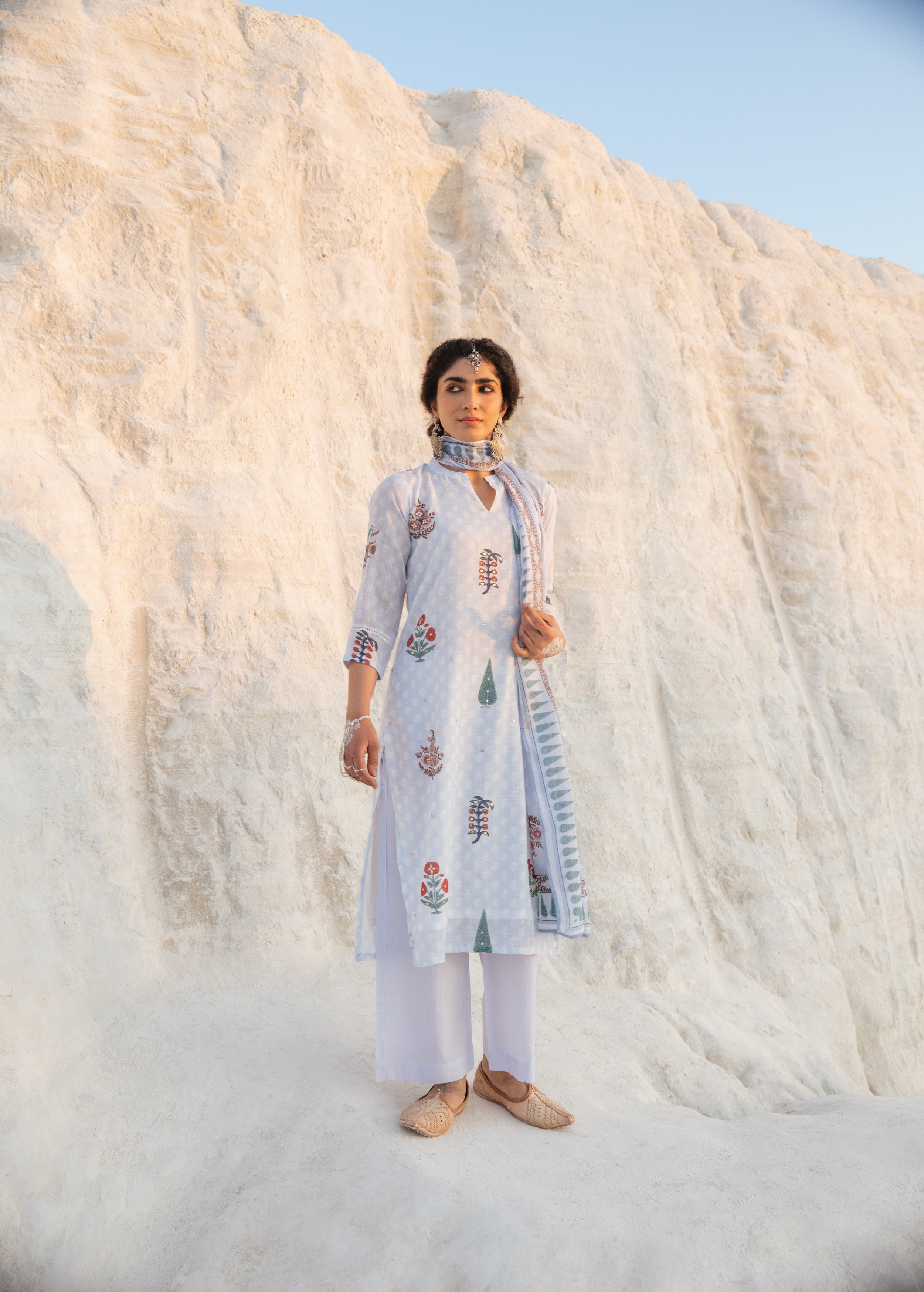 Powder Blue Embellished Kota Doria Pant Set