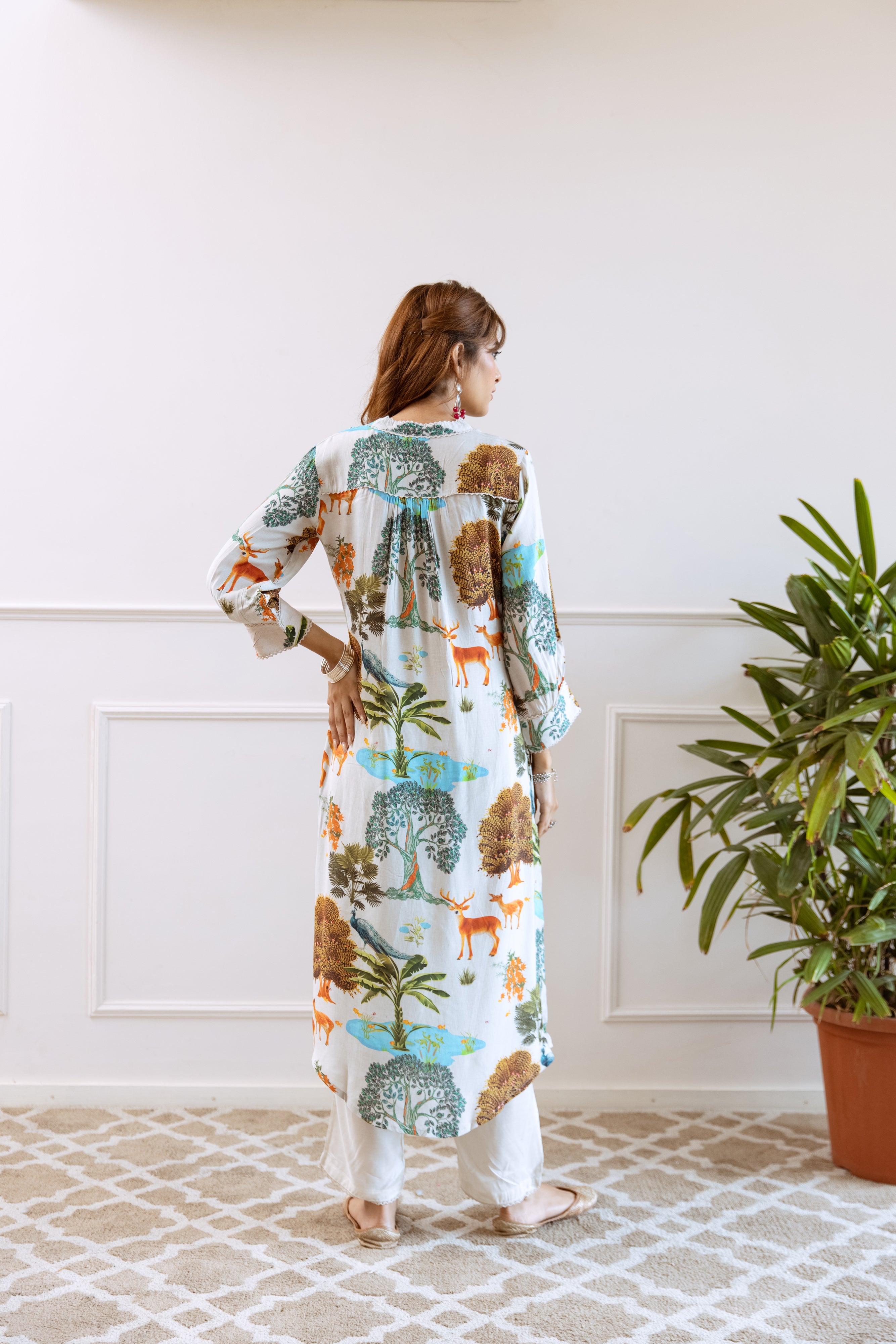 Pale Champagne Printed Spanish Silk Kurta Set