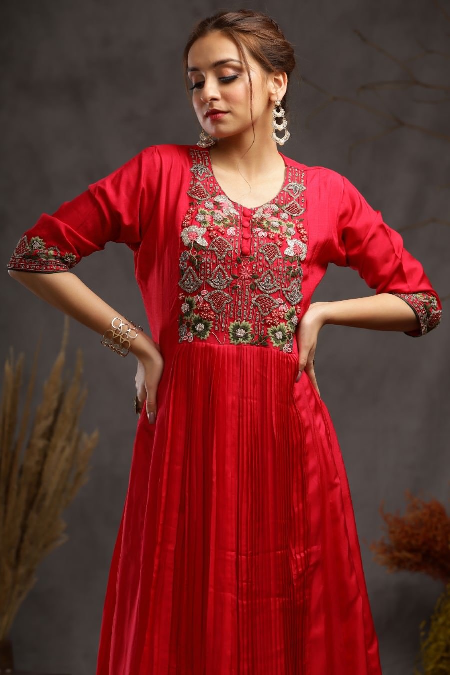 Ruby Muslin Silk Kalidar And Pleating Gown