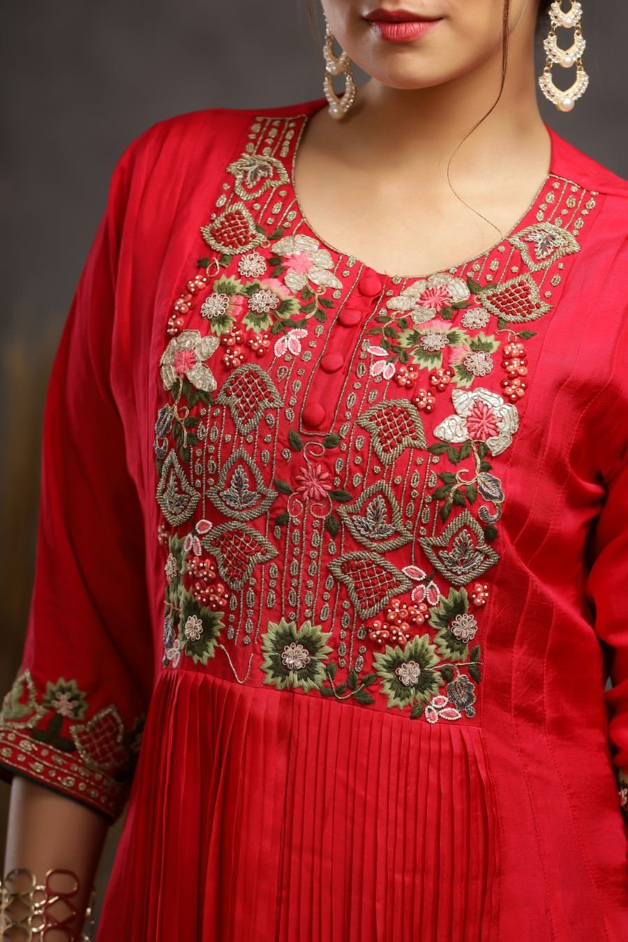 Ruby Muslin Silk Kalidar And Pleating Gown