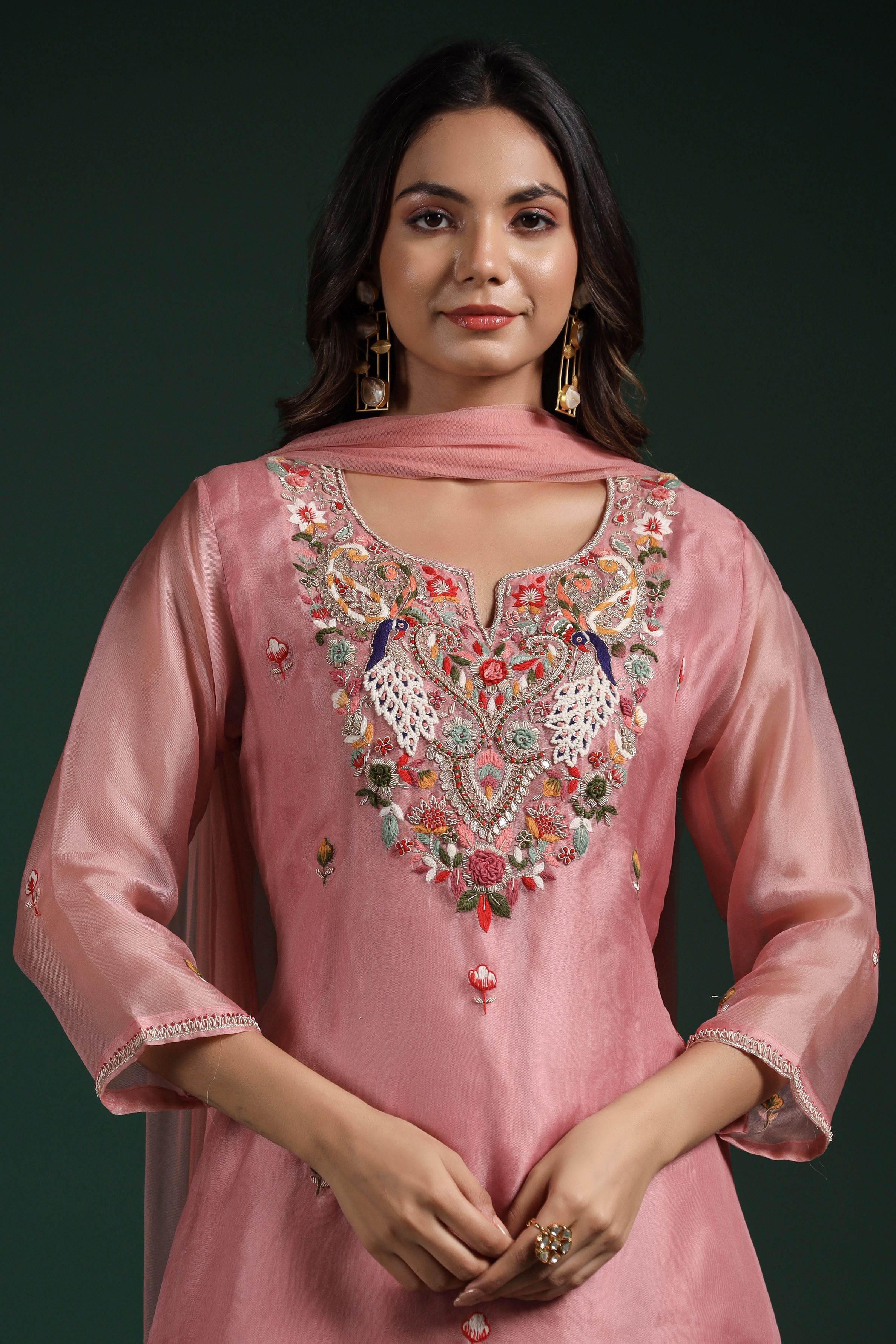 Pale Pink Embellished Premium Organza Silk Sharara Set