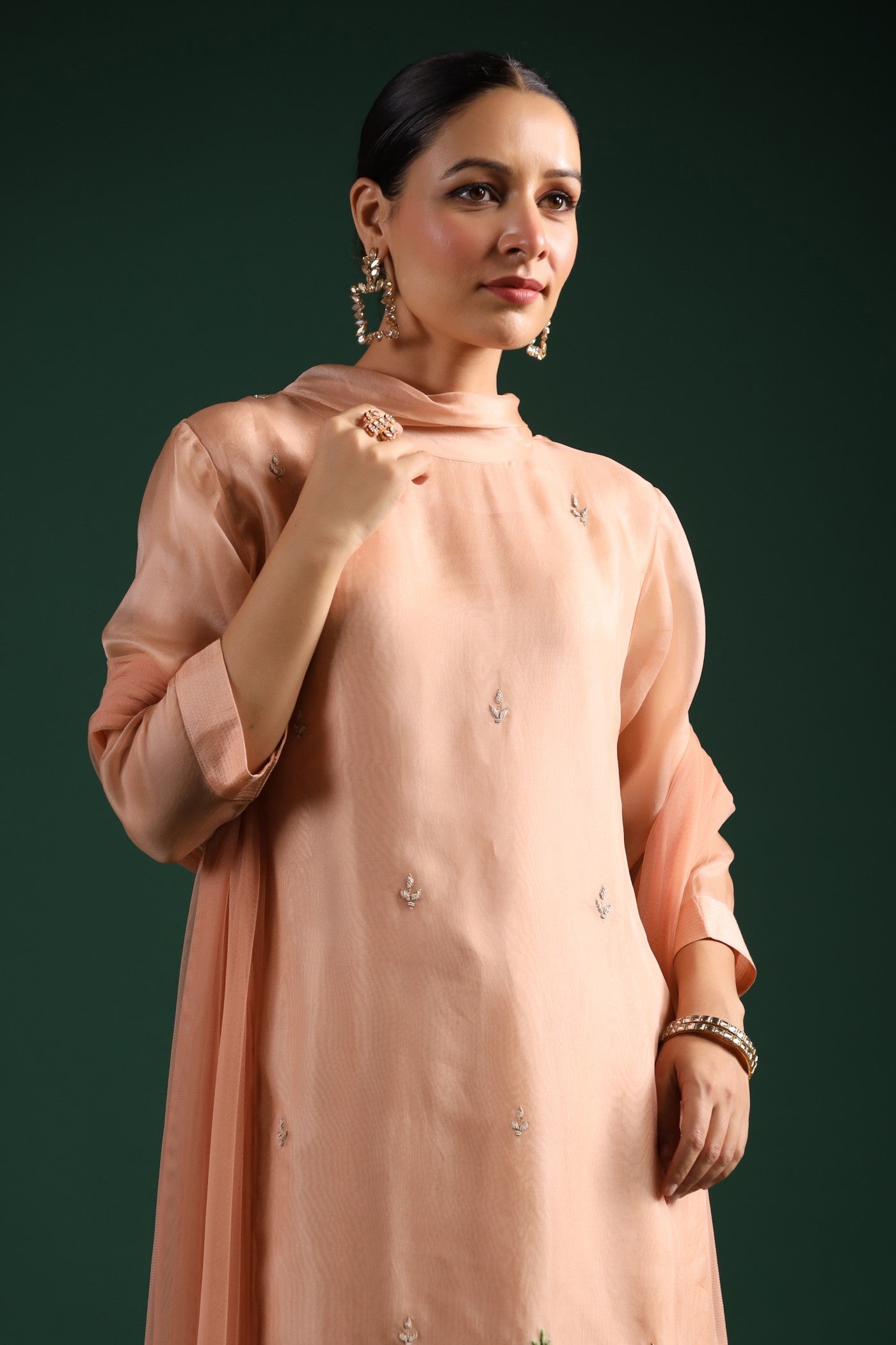 Pastel Peach Embroidered Sharara Set