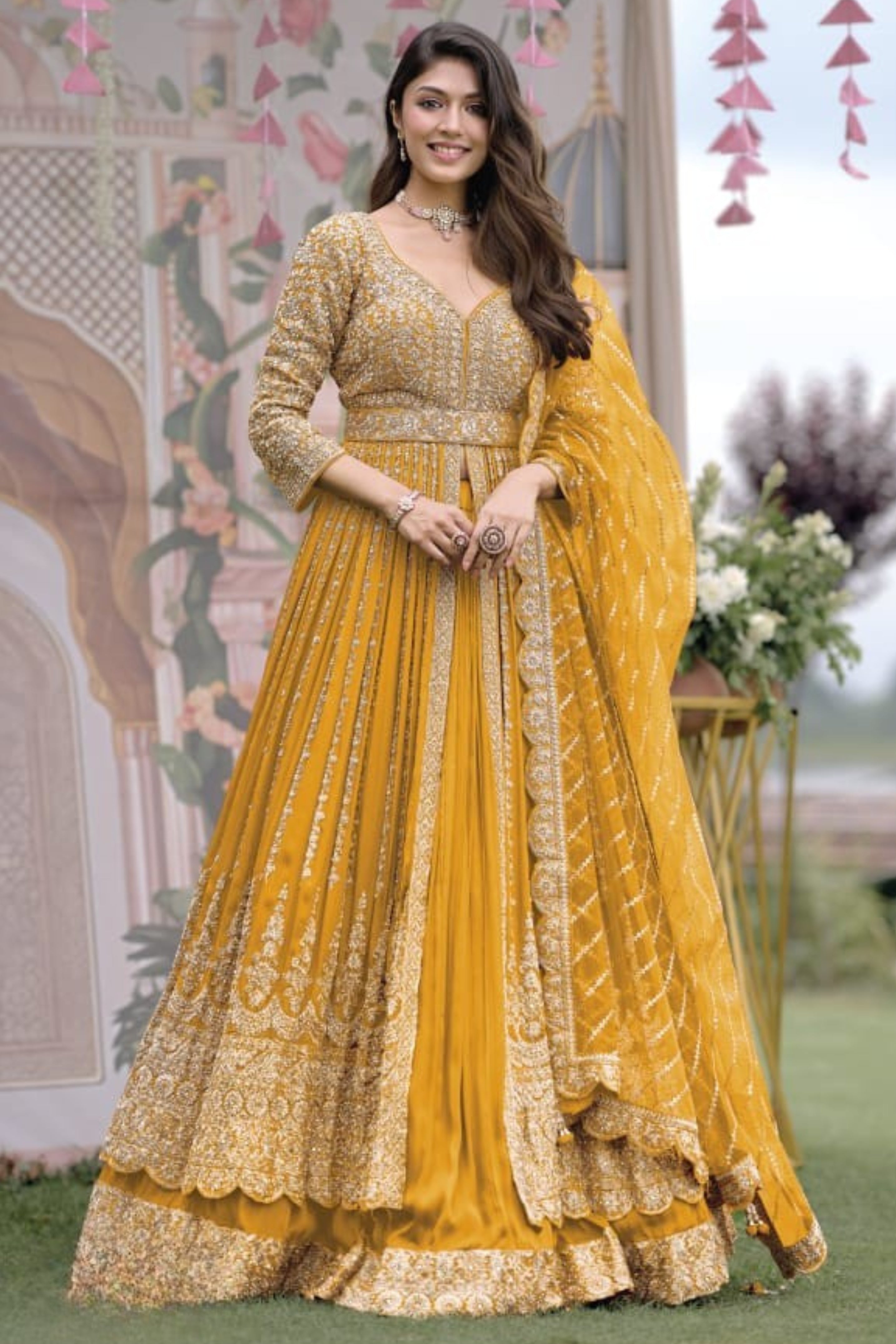 Festive Yellow Embellished Anarkali Set