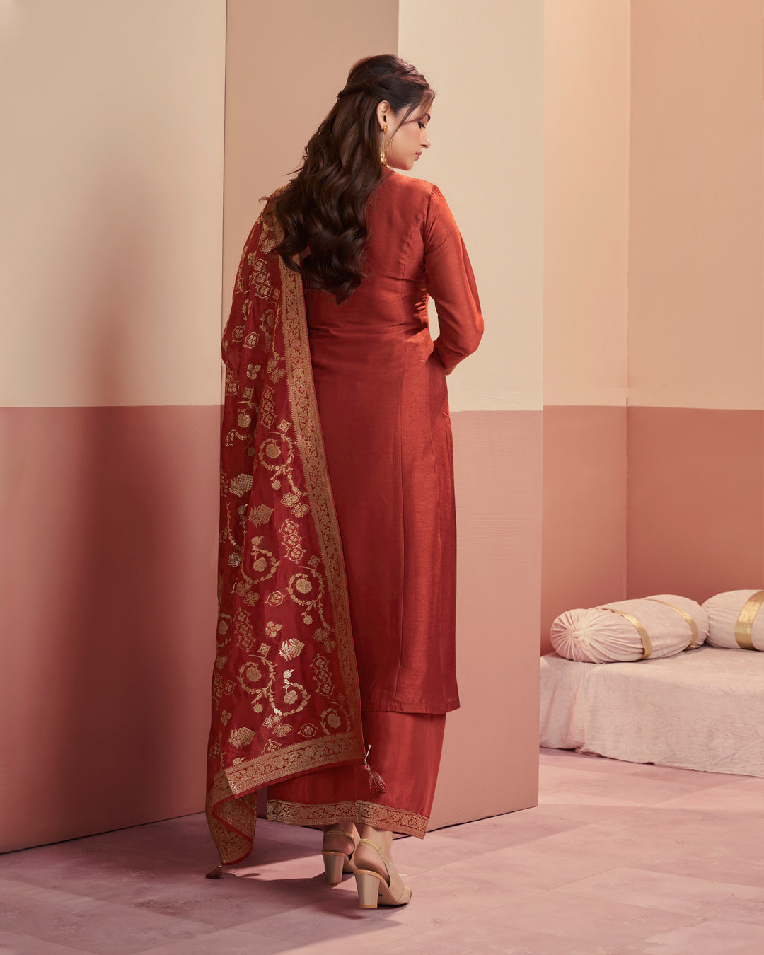 Crimson Royale Embellished Vichitra Silk Pant Set