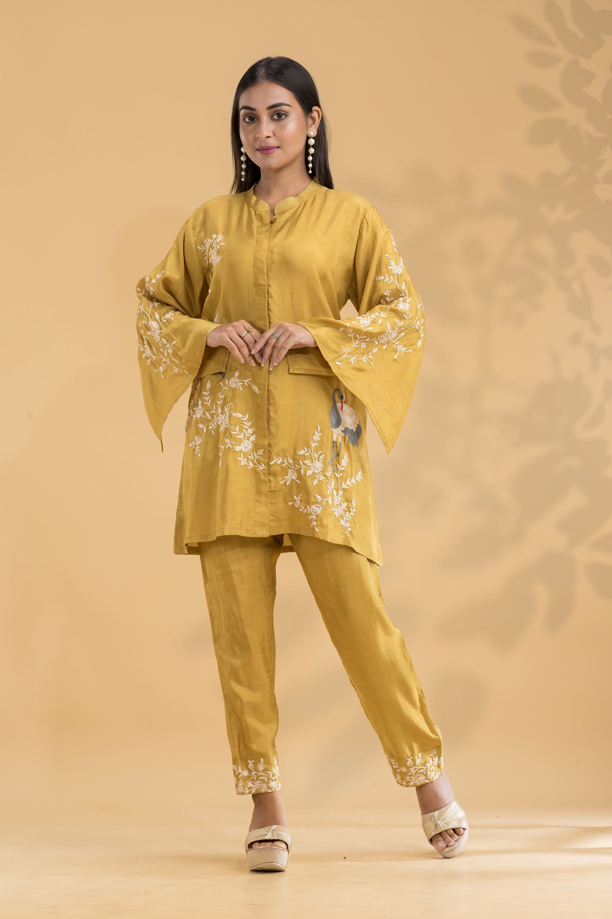Pastel Yellow Embroidered Raw Silk Co-Ord Set
