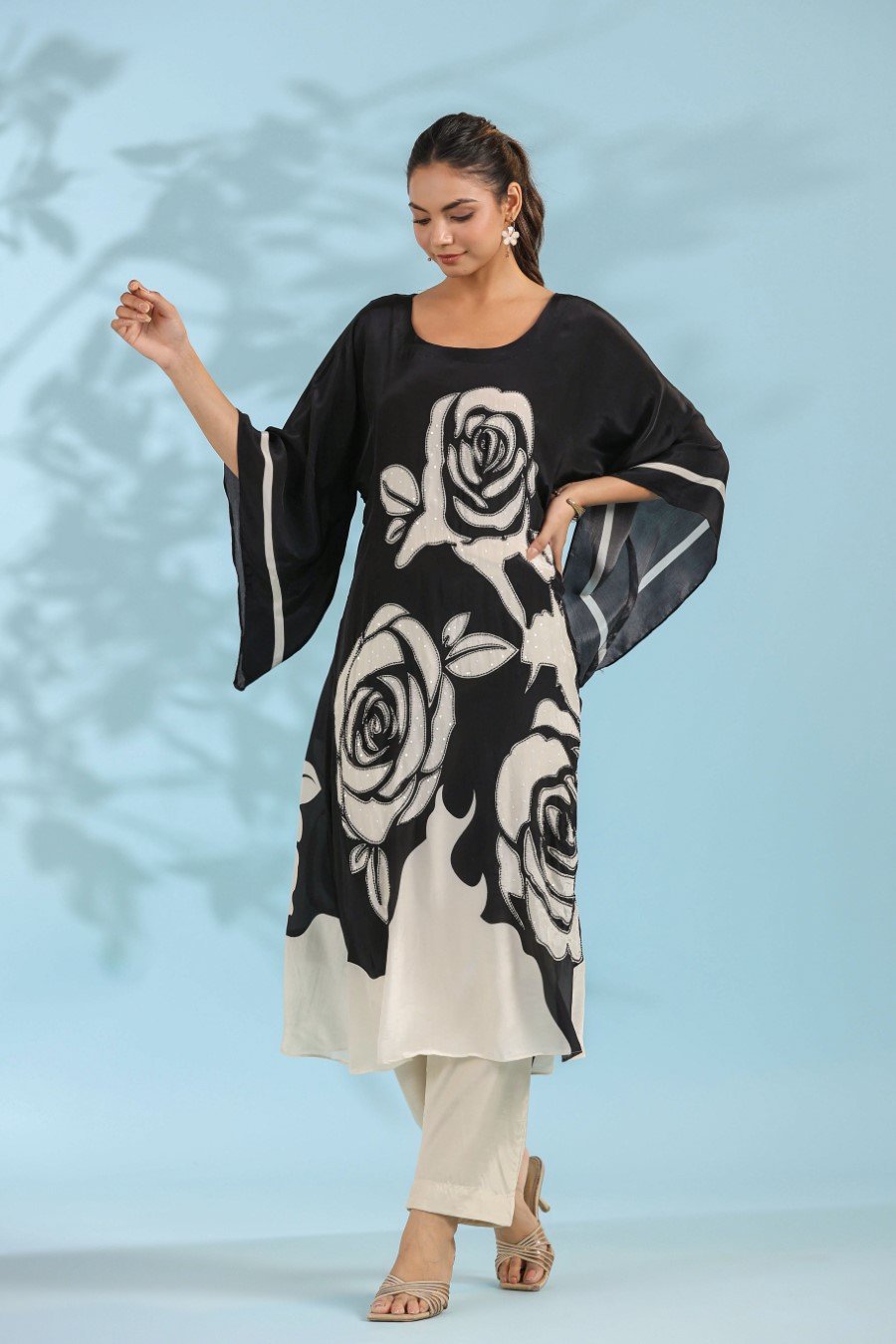 Black Rose Floral Printed Kurta with Pants