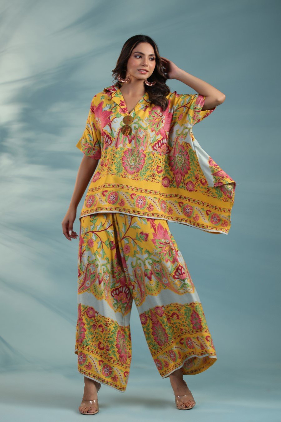 Yellow Printed Asymmetrical Co-Ord Sets