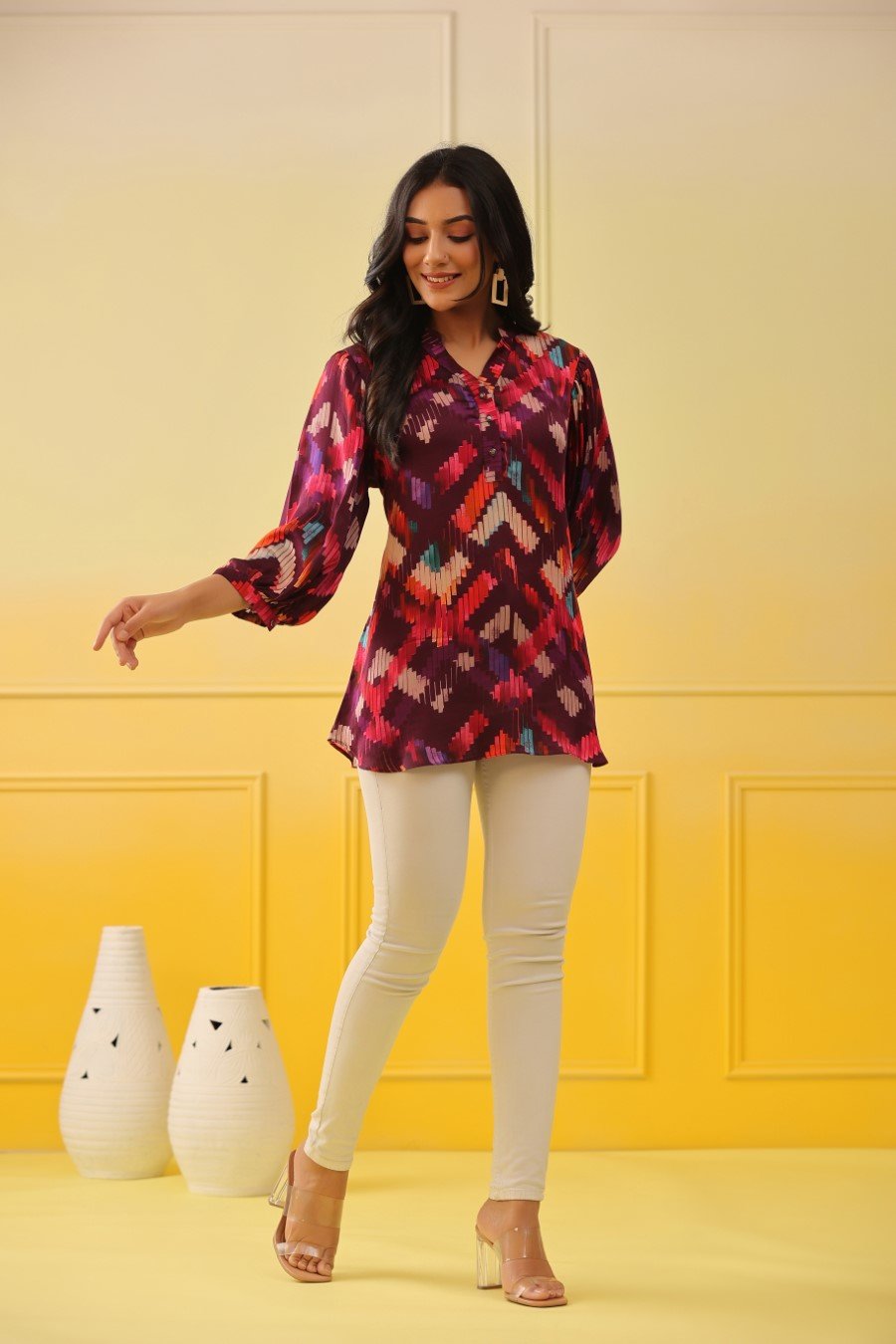 Purple Abstract Printed Crepe Silk Top