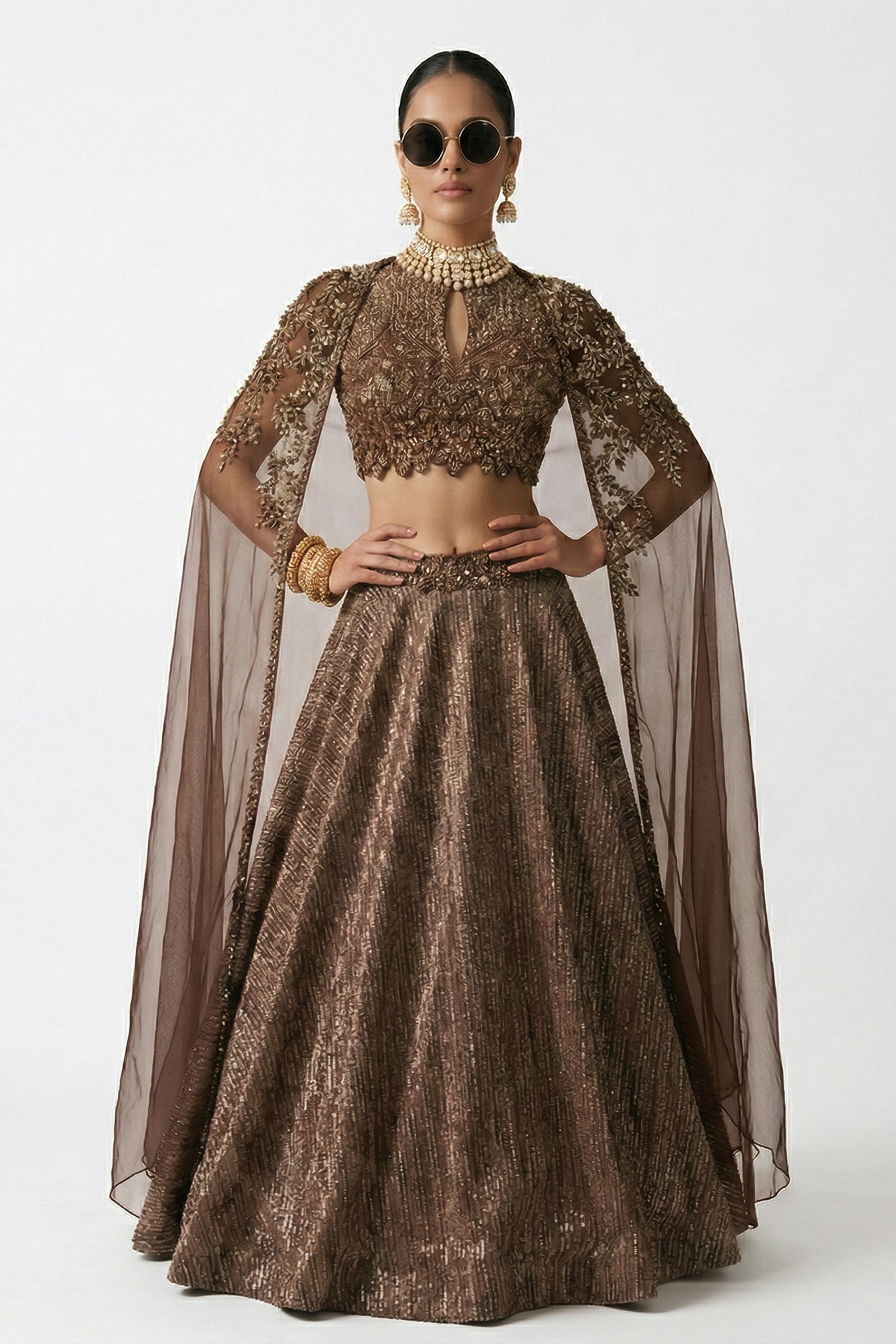 Regal Metallic Embellished Organza Silk Skirt Set