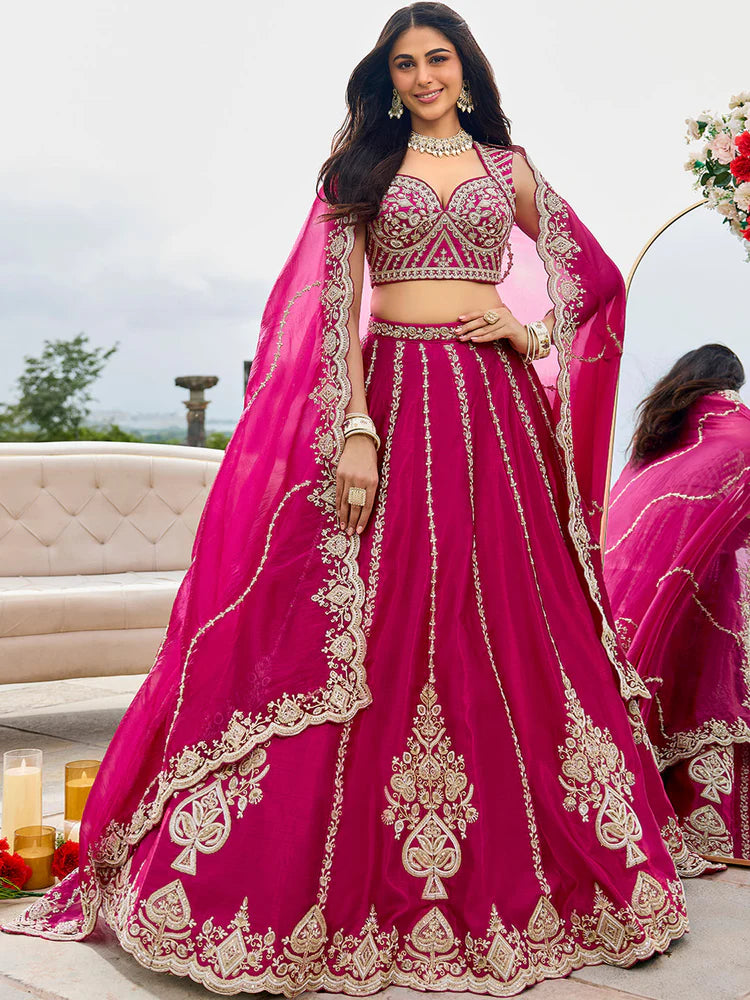 Rani Pink Embellished Premium Silk Lehenga Set