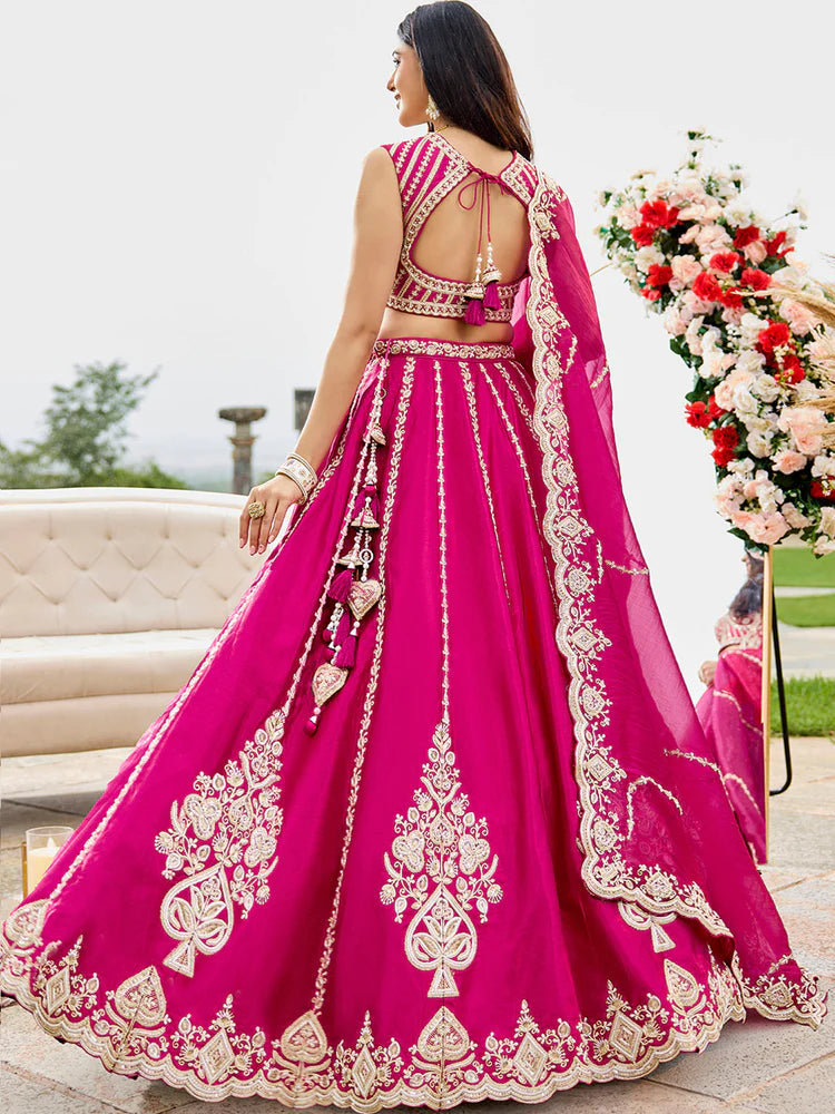 Rani Pink Embellished Premium Silk Lehenga Set