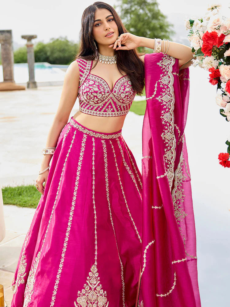 Rani Pink Embellished Premium Silk Lehenga Set