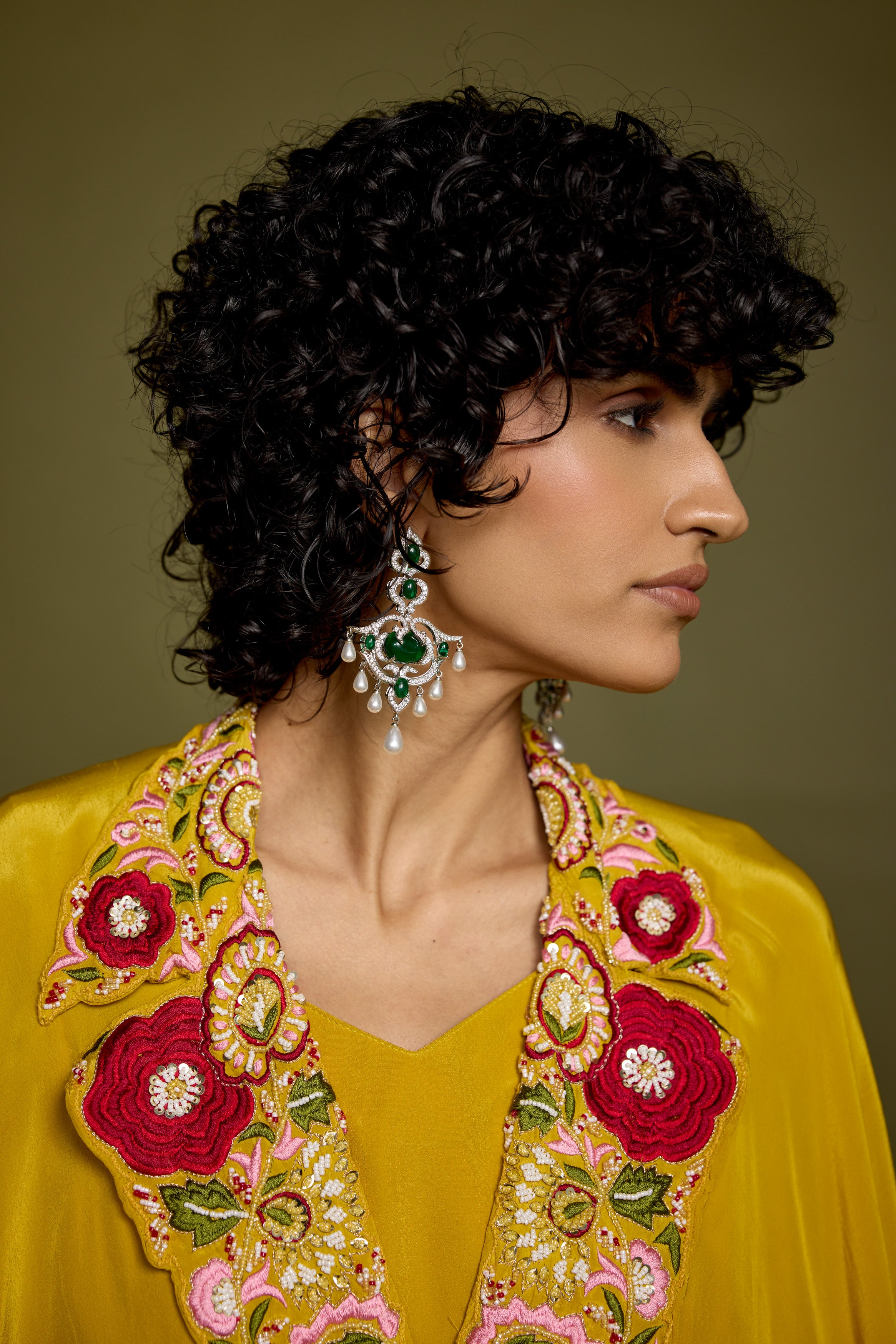 Corn Yellow Embellished Satin Silk Palazzo Set