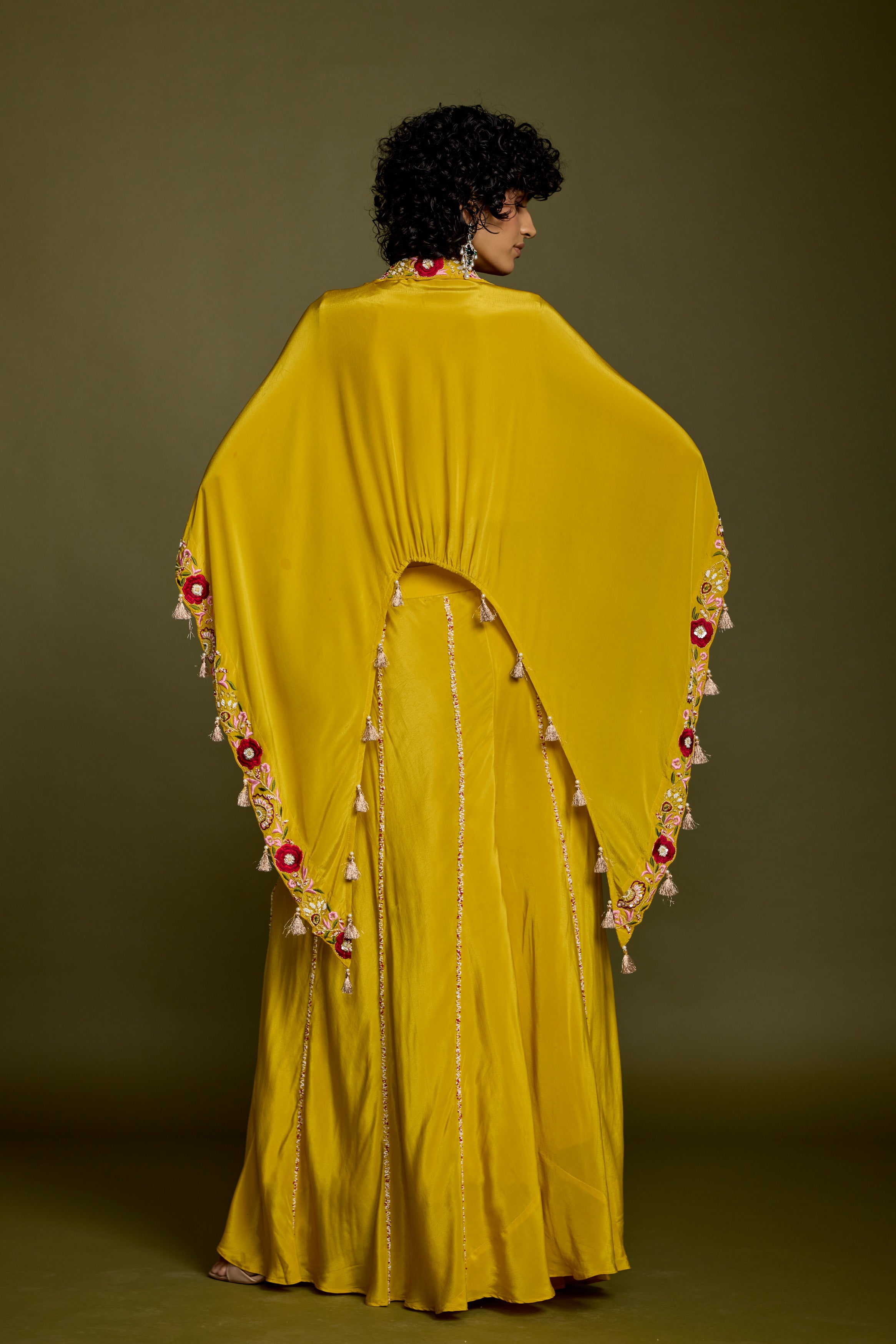 Corn Yellow Embellished Satin Silk Palazzo Set