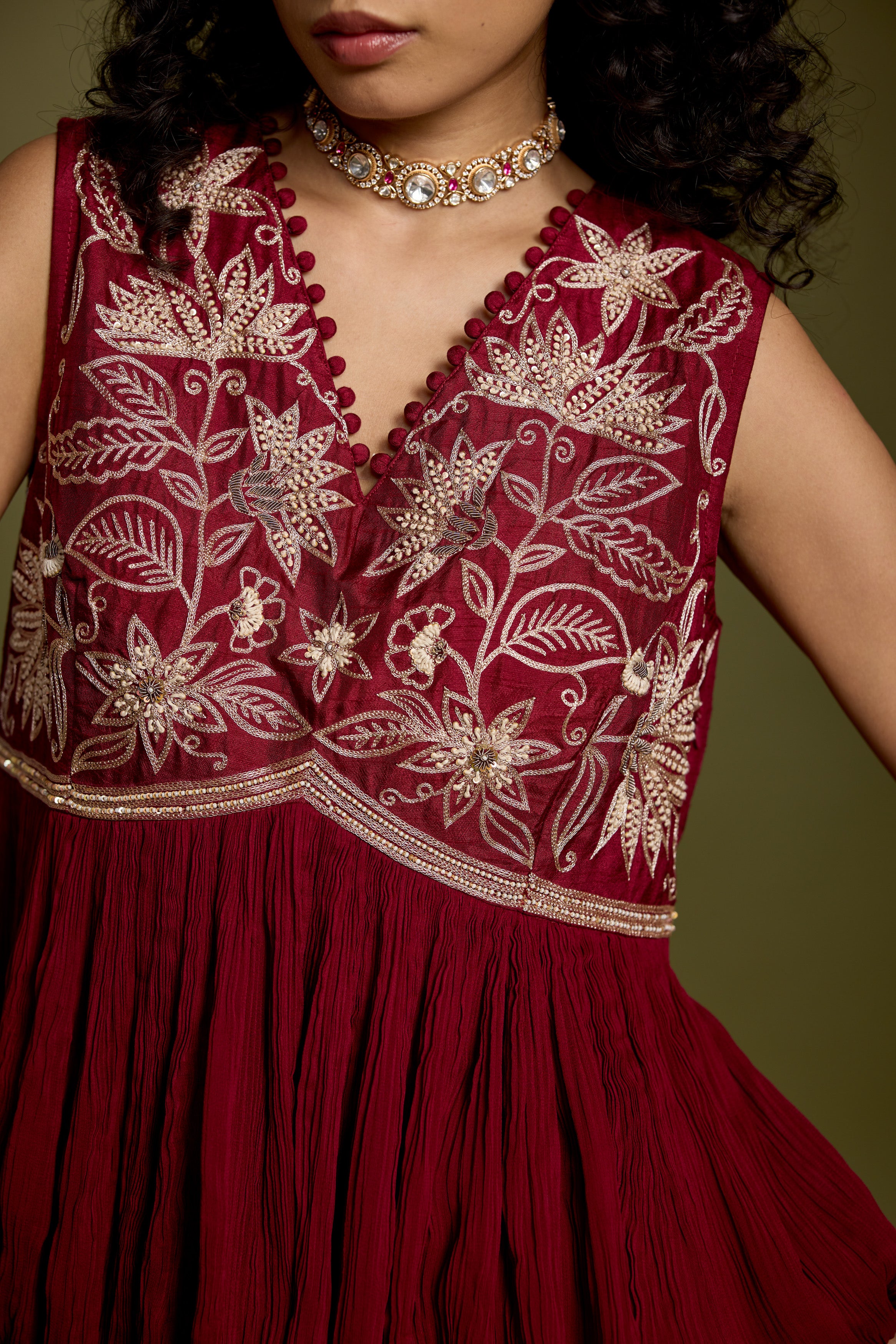 Maroon Red Embellished Georgette Silk Co-Ord Set