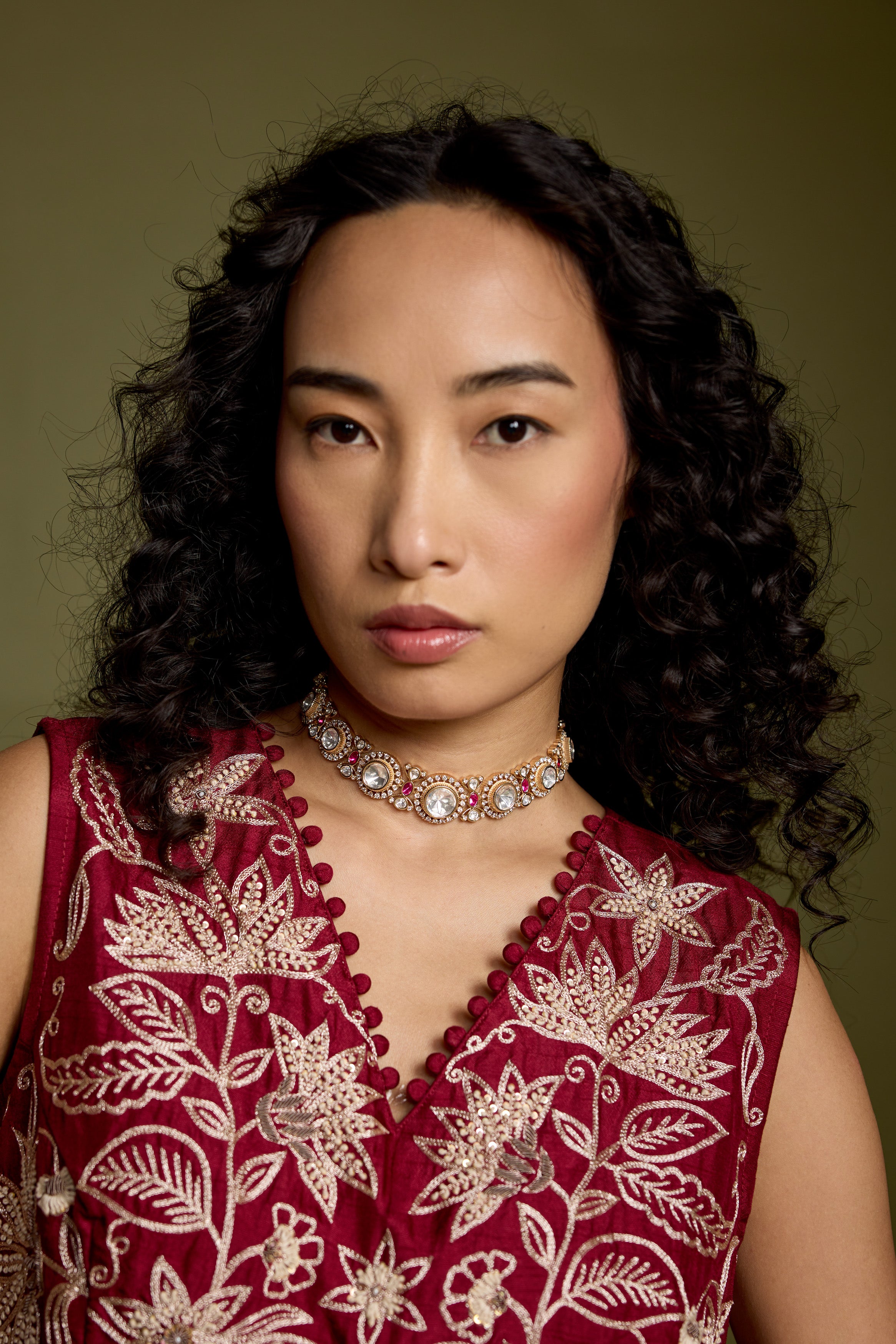 Maroon Red Embellished Georgette Silk Co-Ord Set