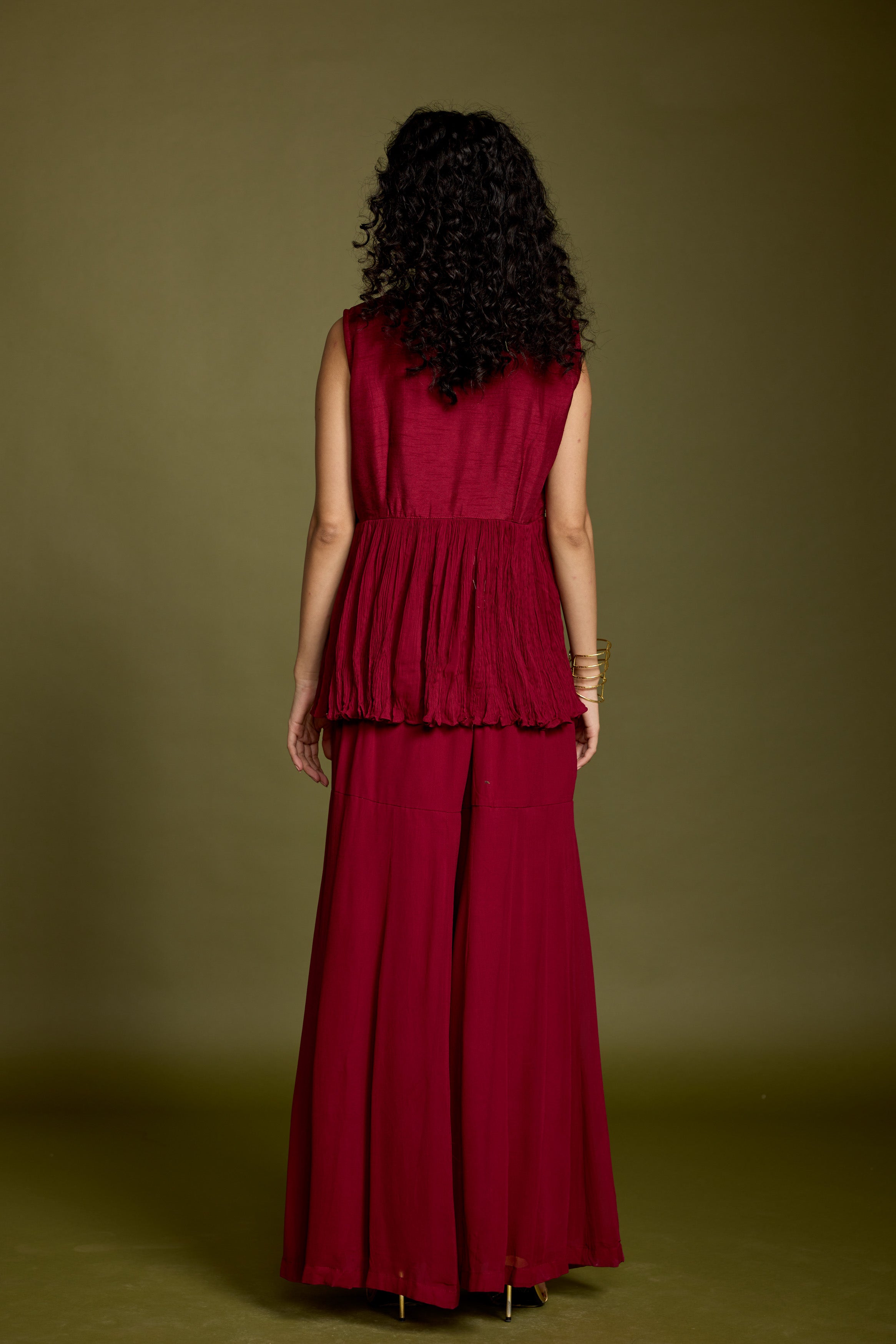 Maroon Red Embellished Georgette Silk Co-Ord Set