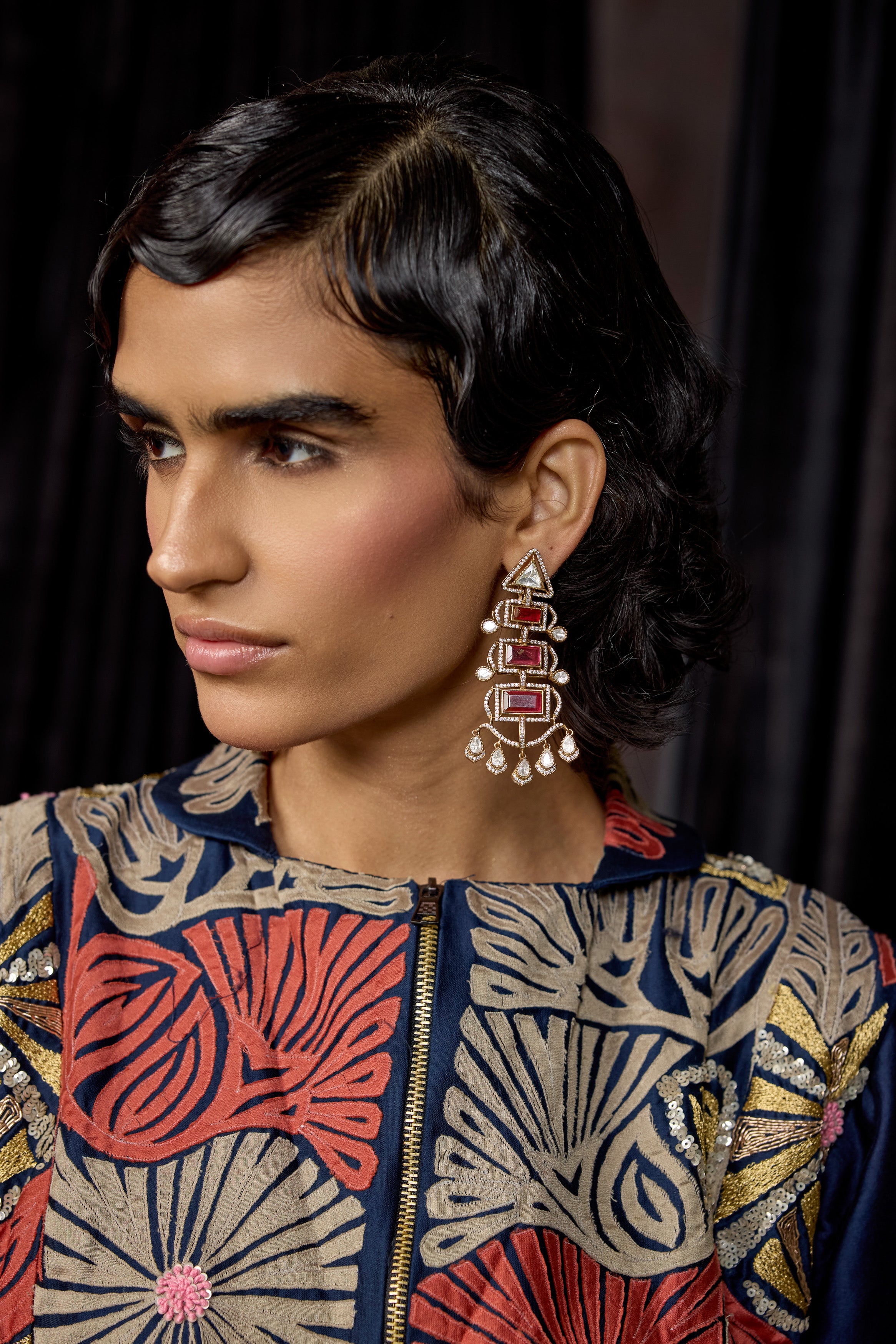 Midnight Blue Embellished Raw Silk Tunic Set