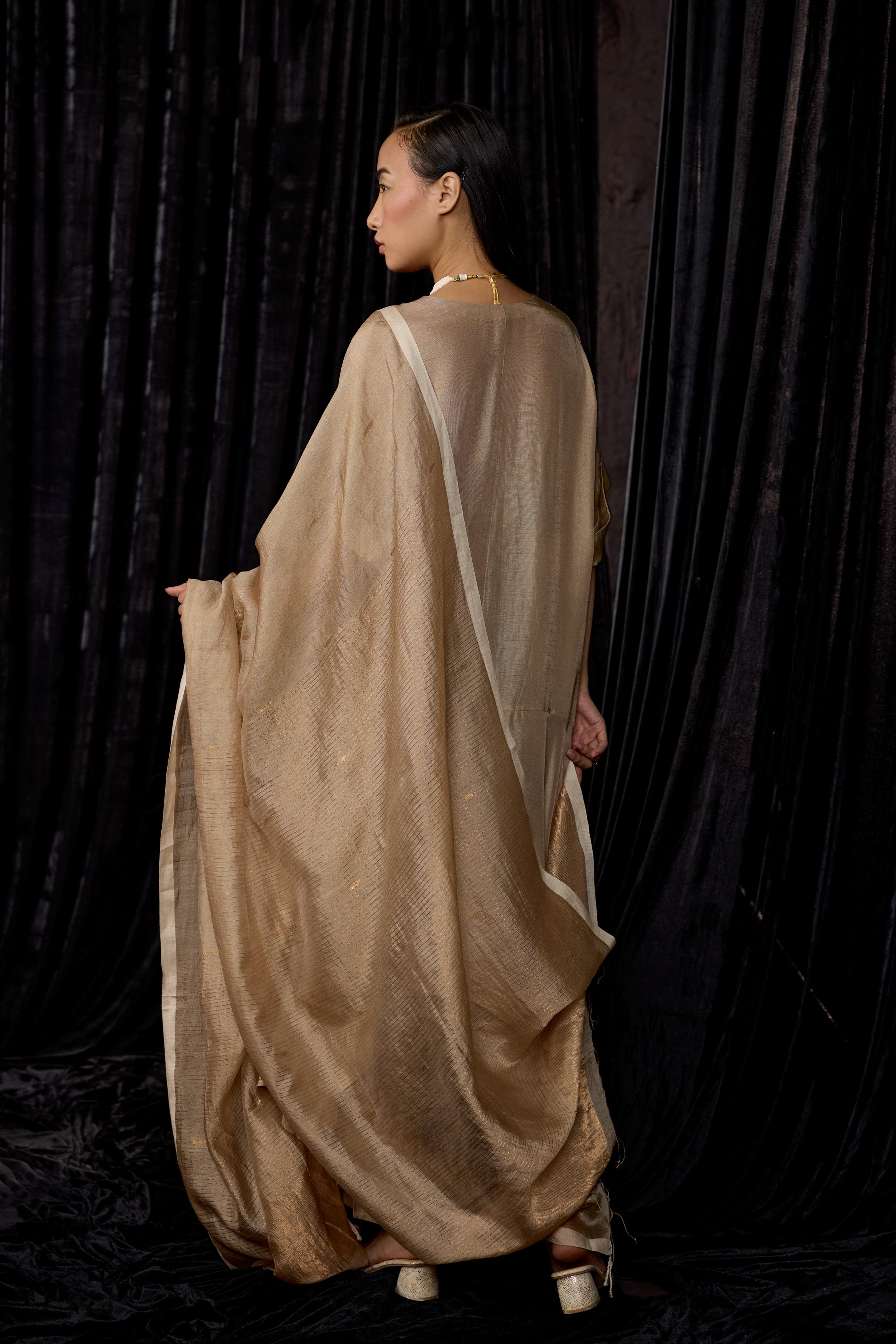 Champagne Gold Embellished Raw Silk Pant Set