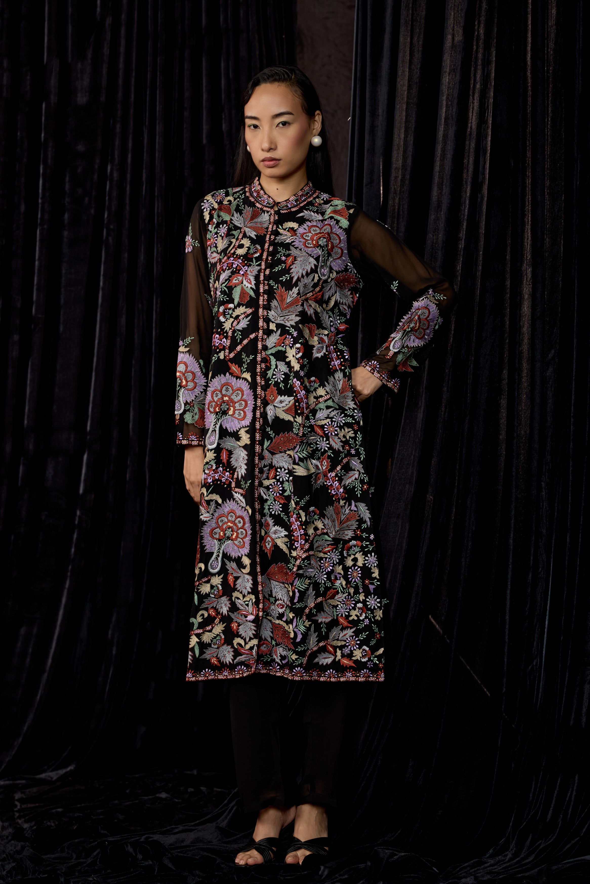 Classic Black Embroidered Georgette Silk Kurta Set