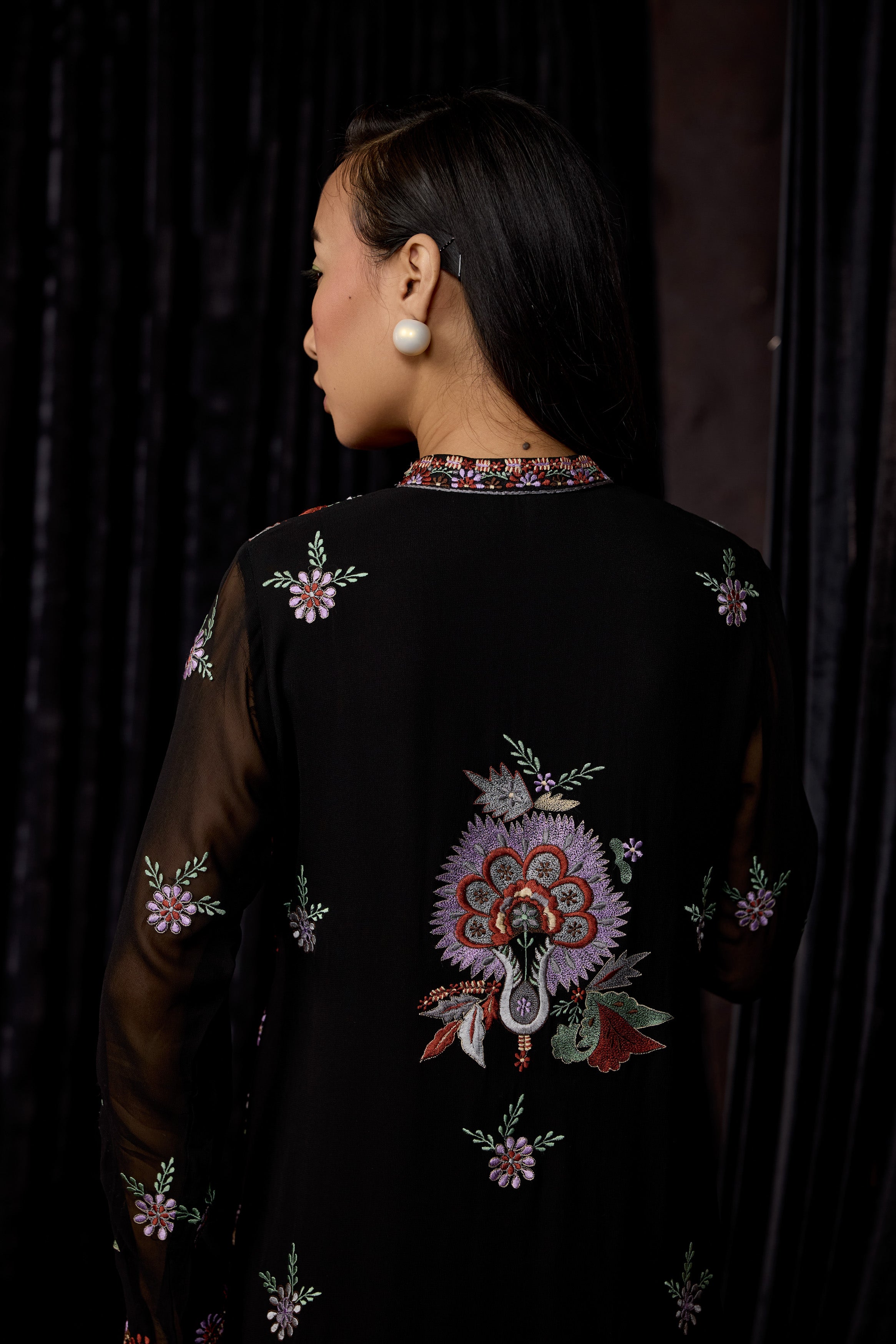 Classic Black Embroidered Georgette Silk Kurta Set
