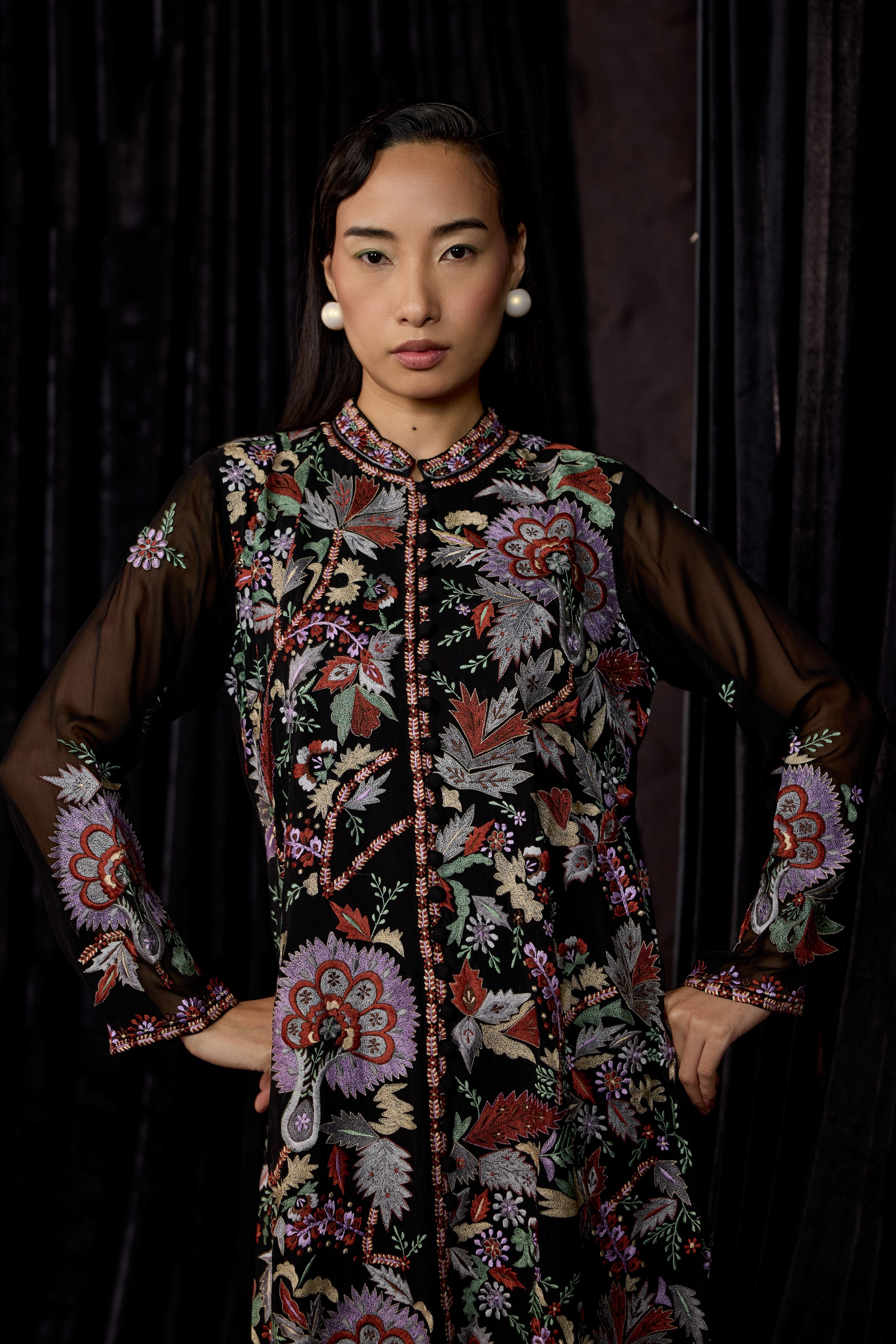 Classic Black Embroidered Georgette Silk Kurta Set