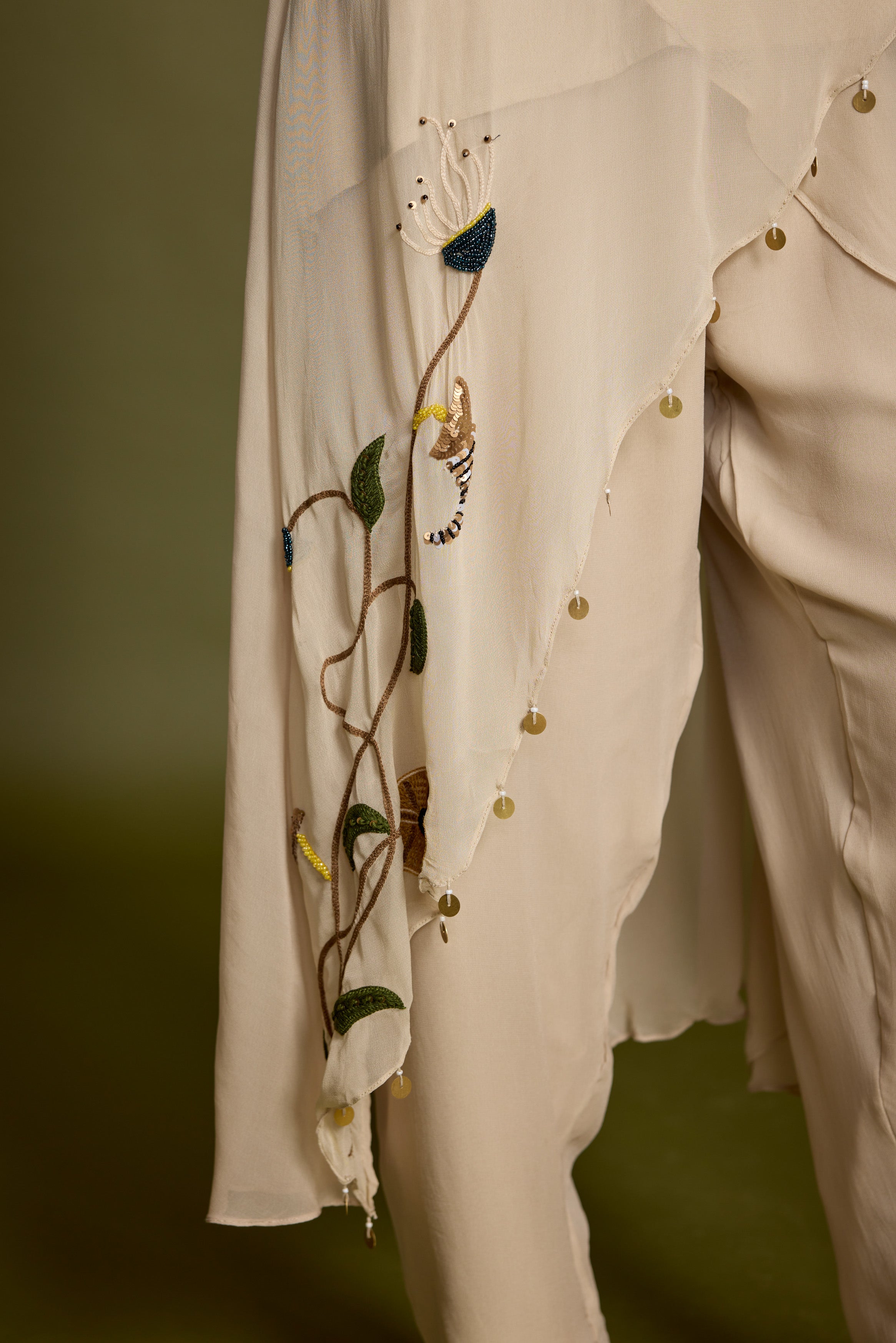 Champagne Beige Embellished Georgette Silk Kurta Set