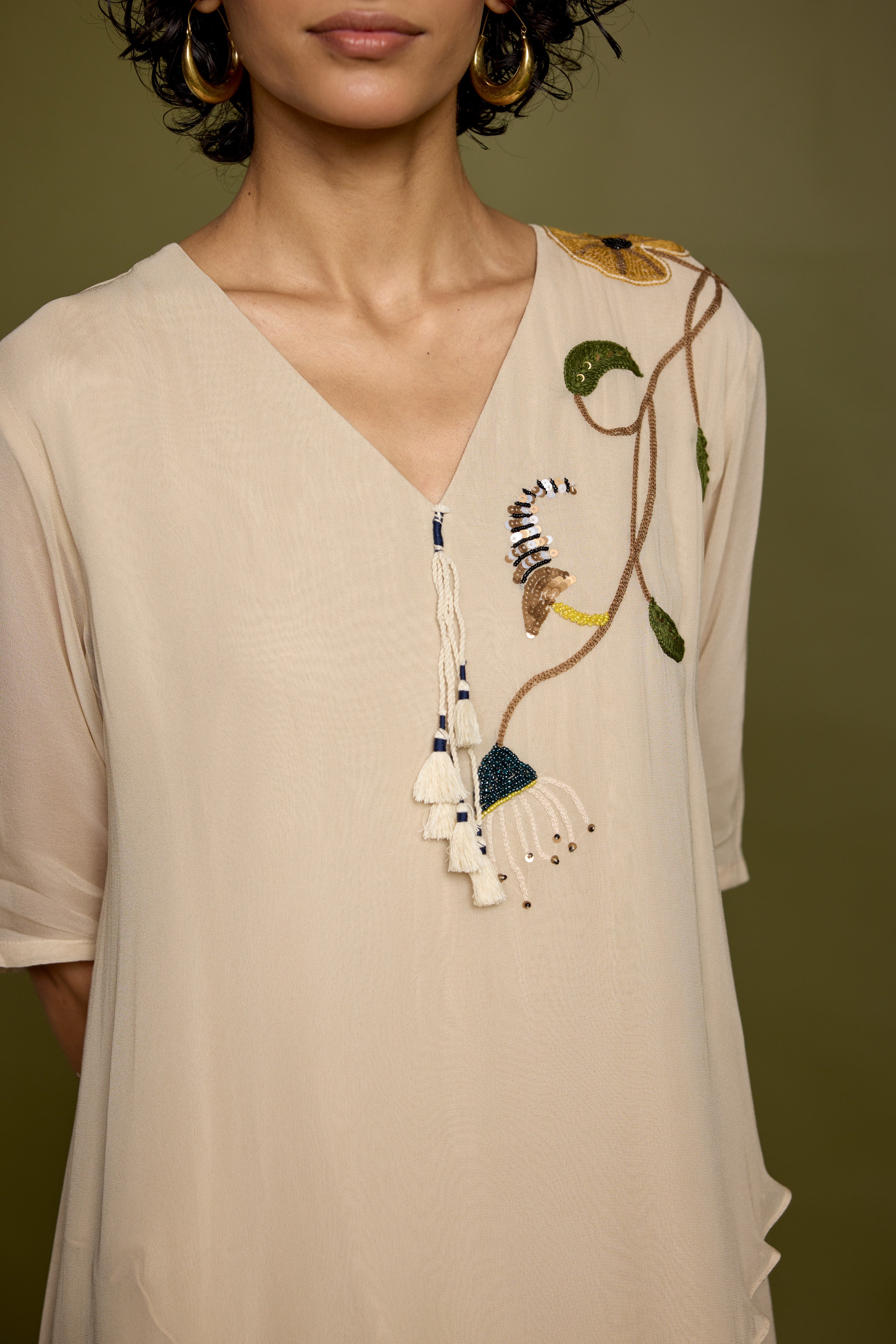 Champagne Beige Embellished Georgette Silk Kurta Set