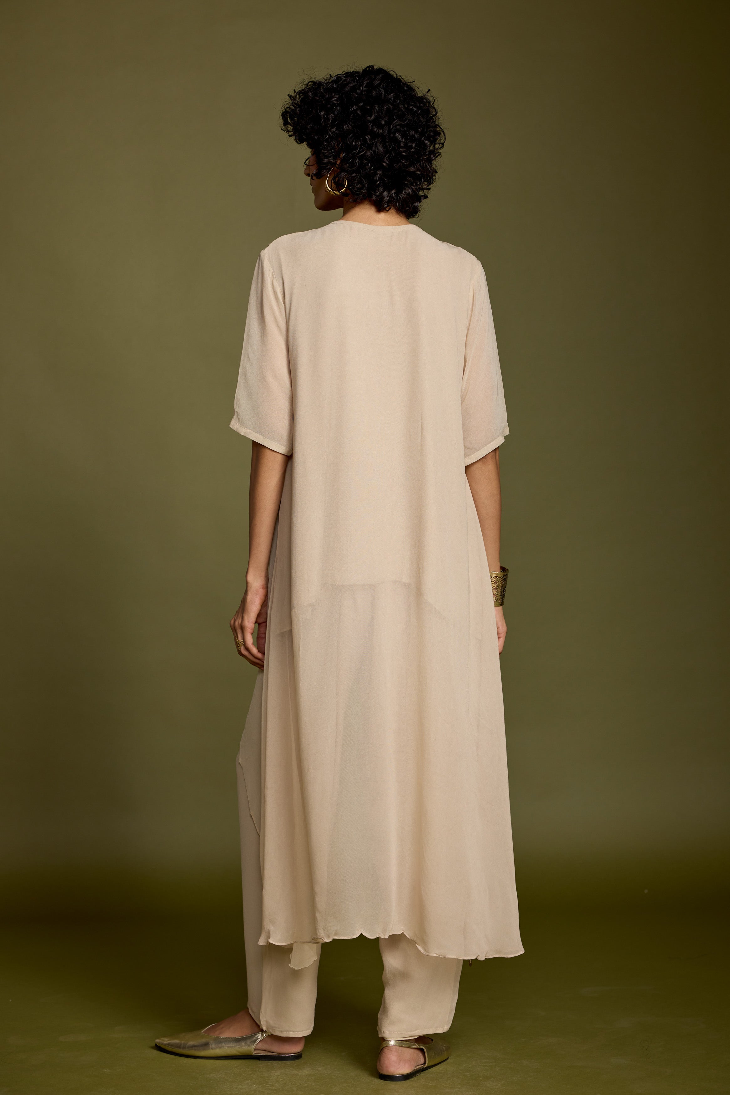 Champagne Beige Embellished Georgette Silk Kurta Set