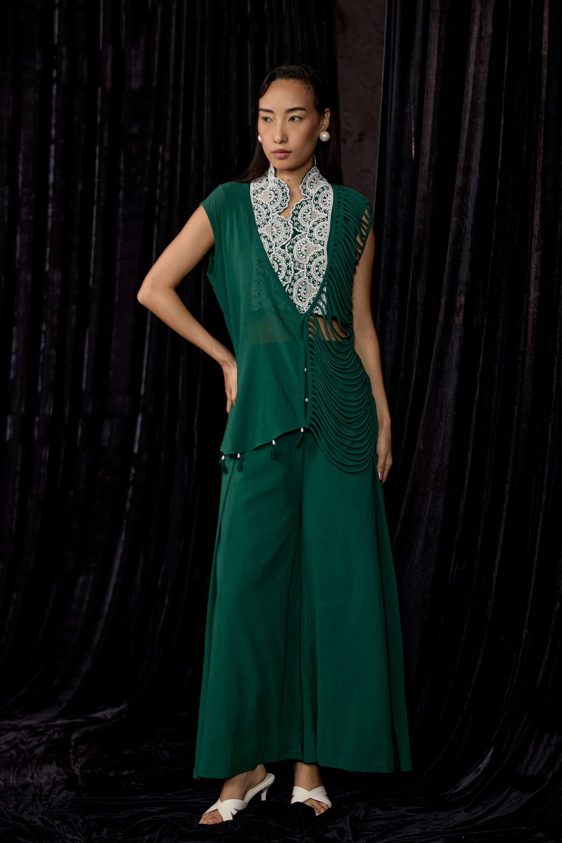 Rich Green Embellished Georgette Silk Co-Ord Set