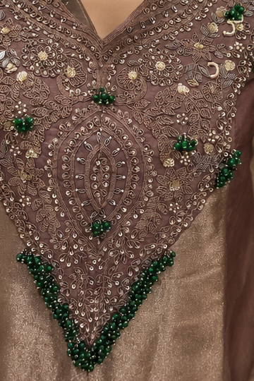 Brown Sheen Embellished Shimmer Tissue Silk Co-Ord Set
