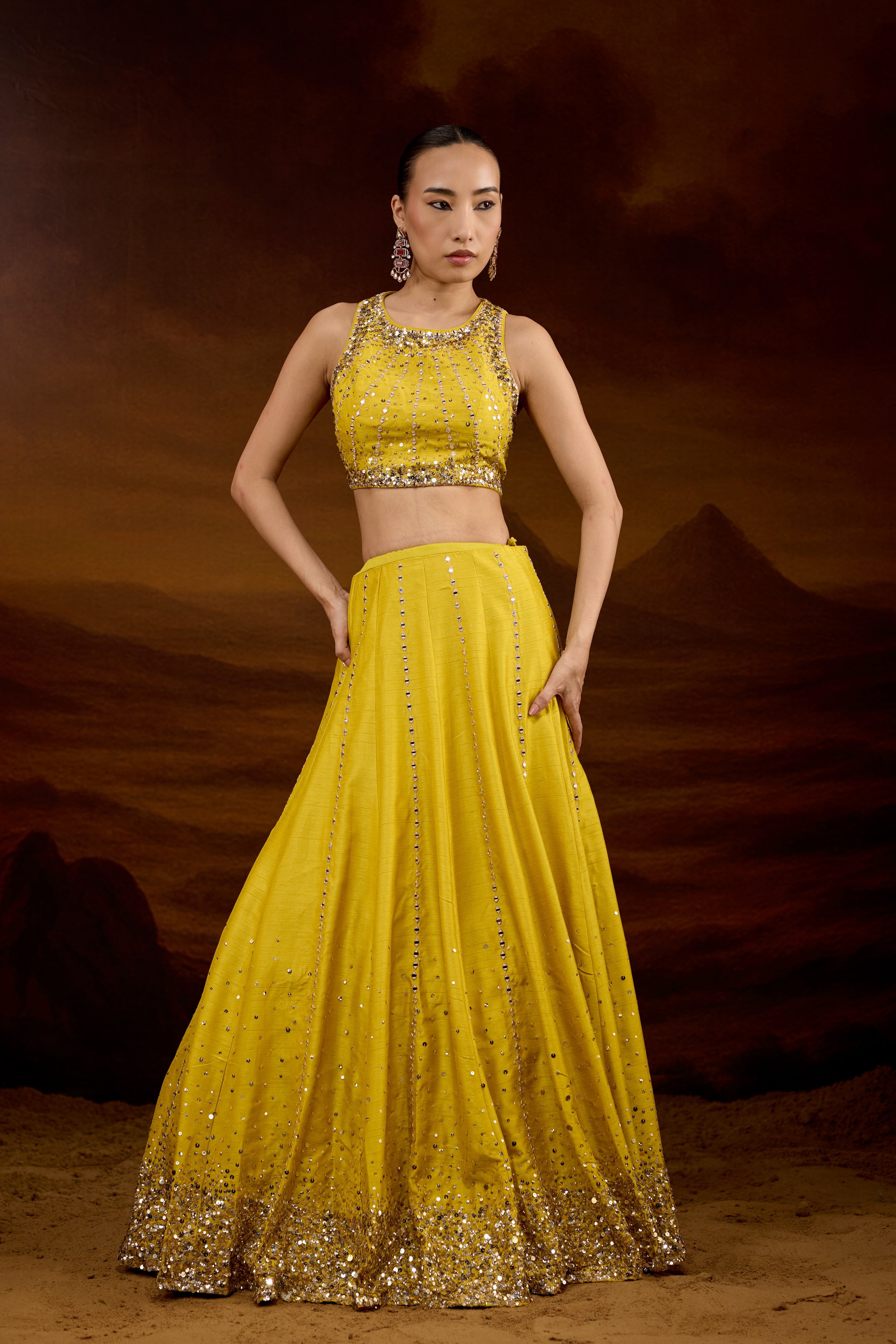 Bright Yellow Embellished Raw Silk Sharara Set