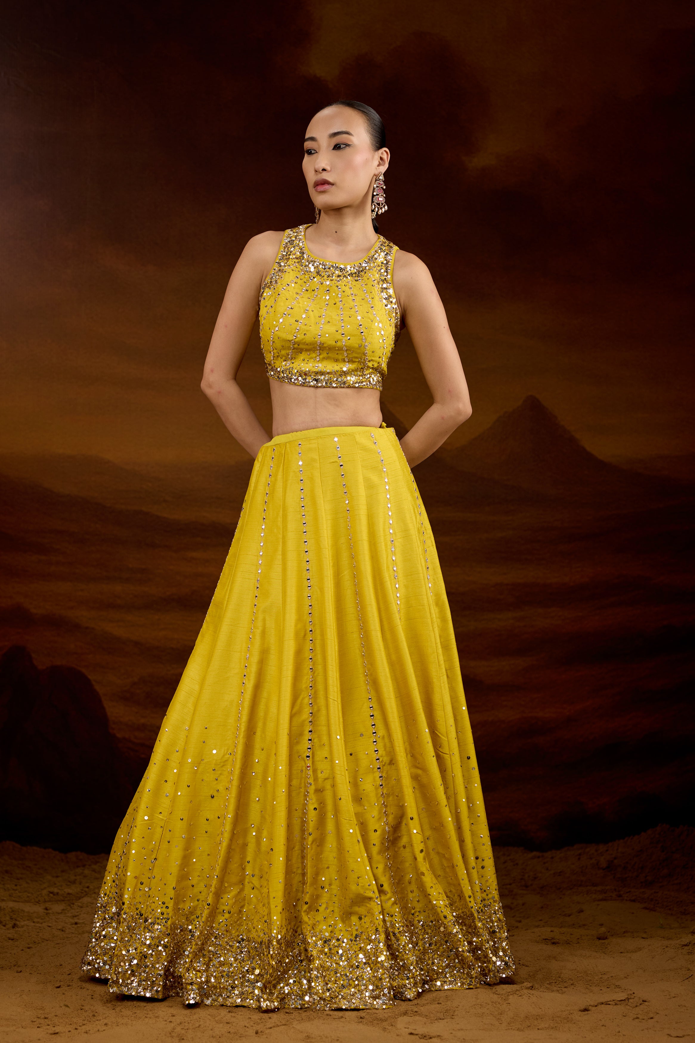 Bright Yellow Embellished Raw Silk Sharara Set