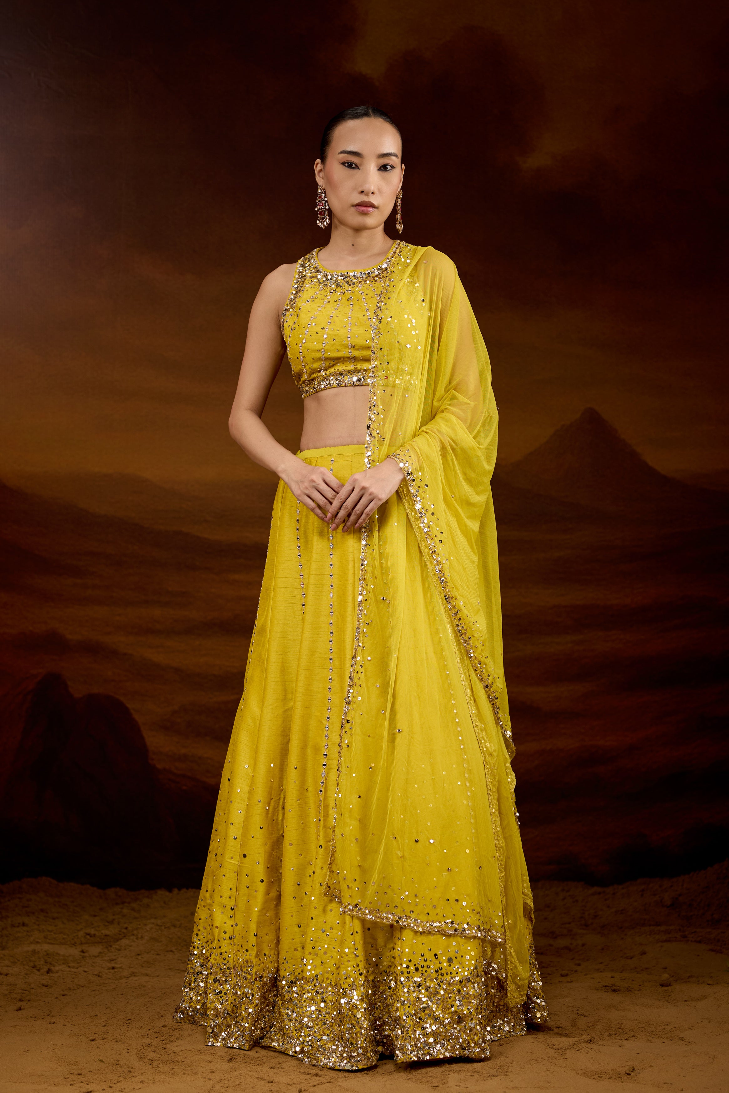 Bright Yellow Embellished Raw Silk Sharara Set