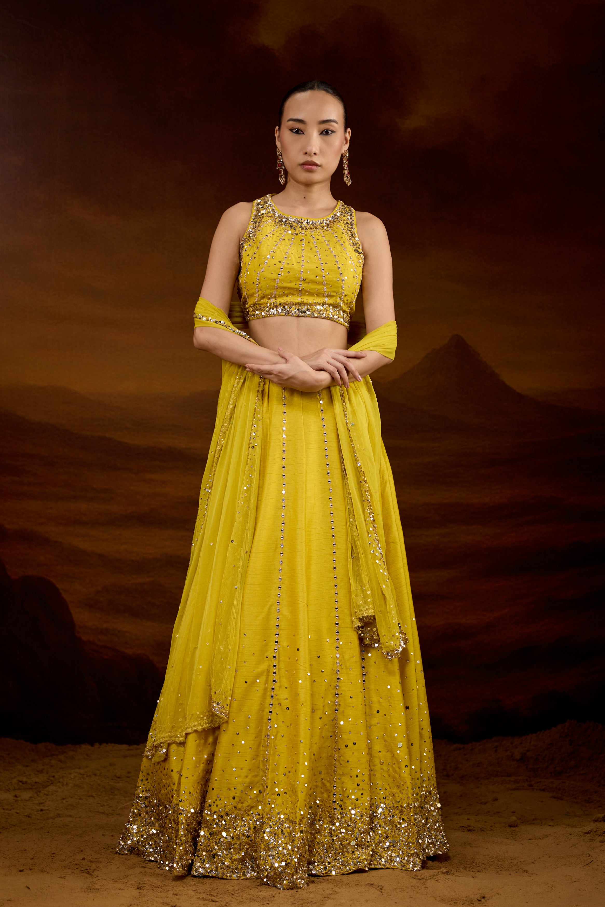 Bright Yellow Embellished Raw Silk Sharara Set