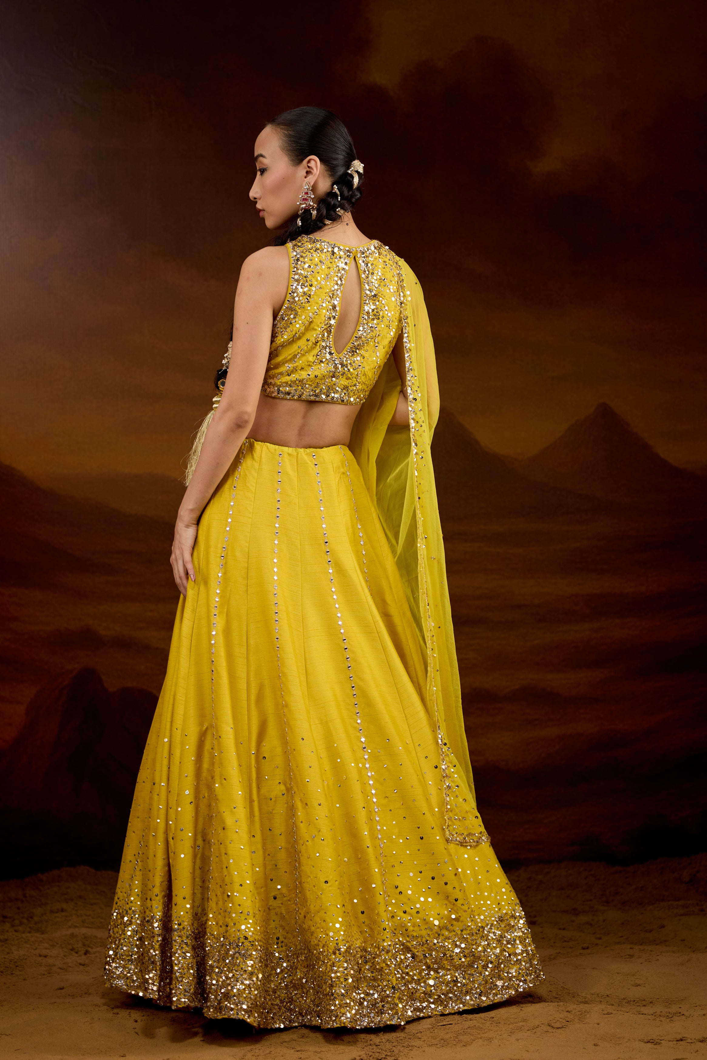 Bright Yellow Embellished Raw Silk Sharara Set