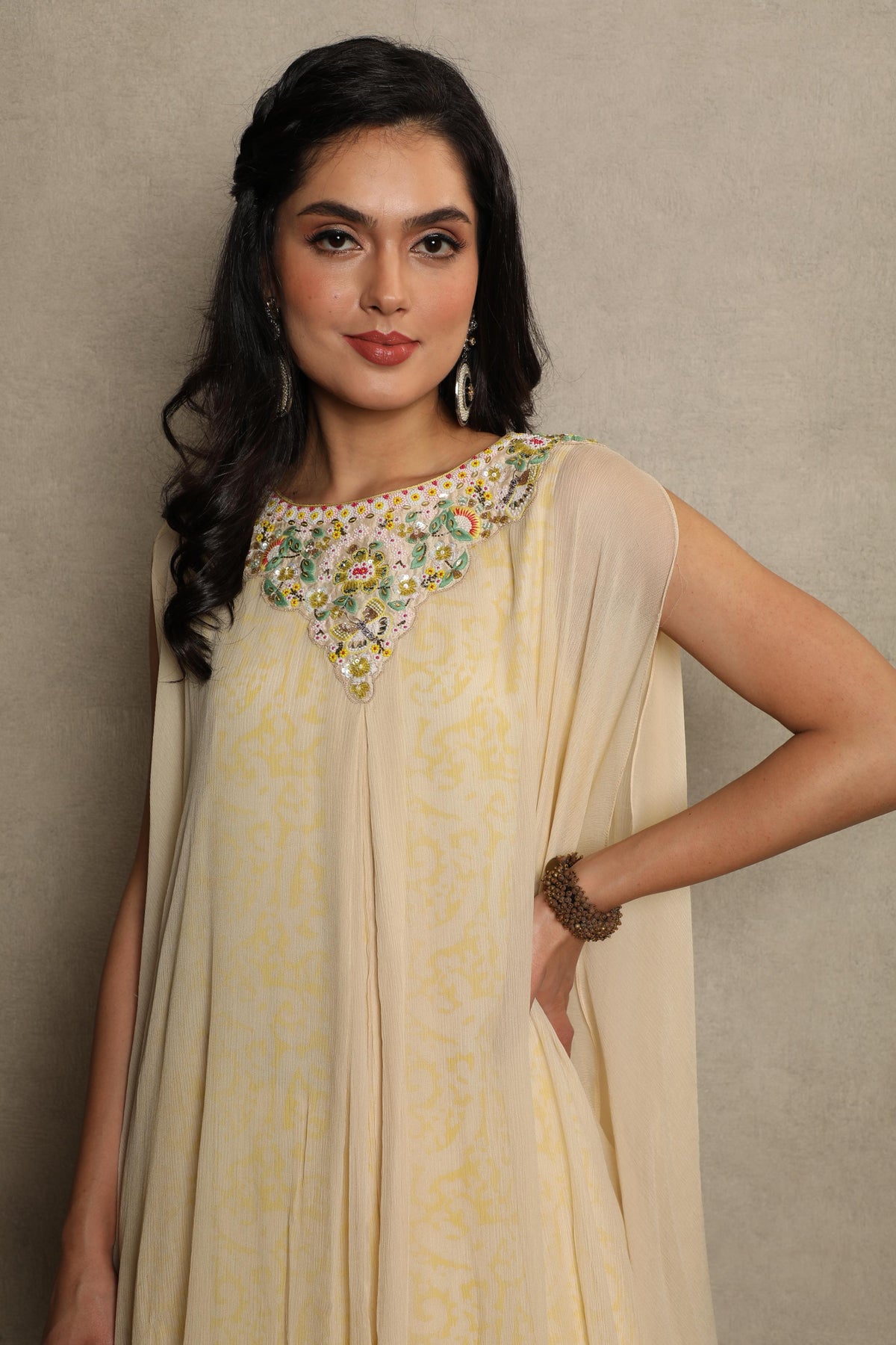 Butter Ivory Embellished Chiffon Silk Kurta Set
