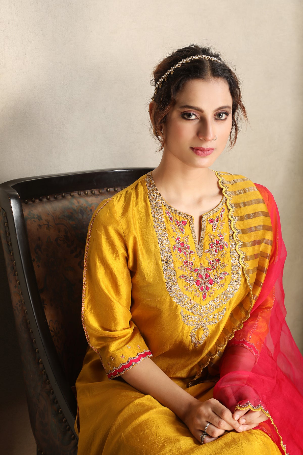 Regal Yellow Embellished Premium Dupion Silk Pant Set