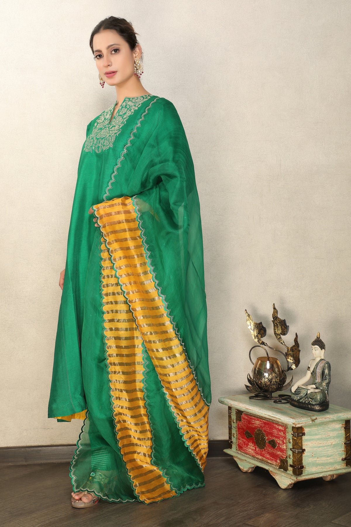 Jade Green Embellished Premium Silk Anarkali Set