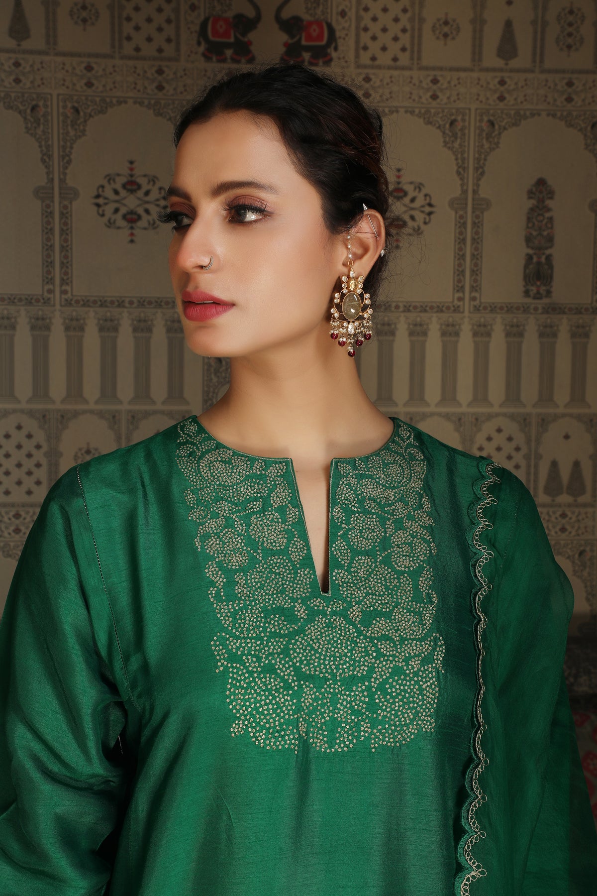Jade Green Embellished Premium Silk Anarkali Set