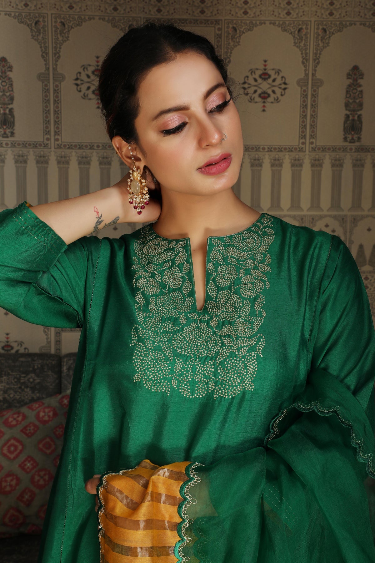 Jade Green Embellished Premium Silk Anarkali Set