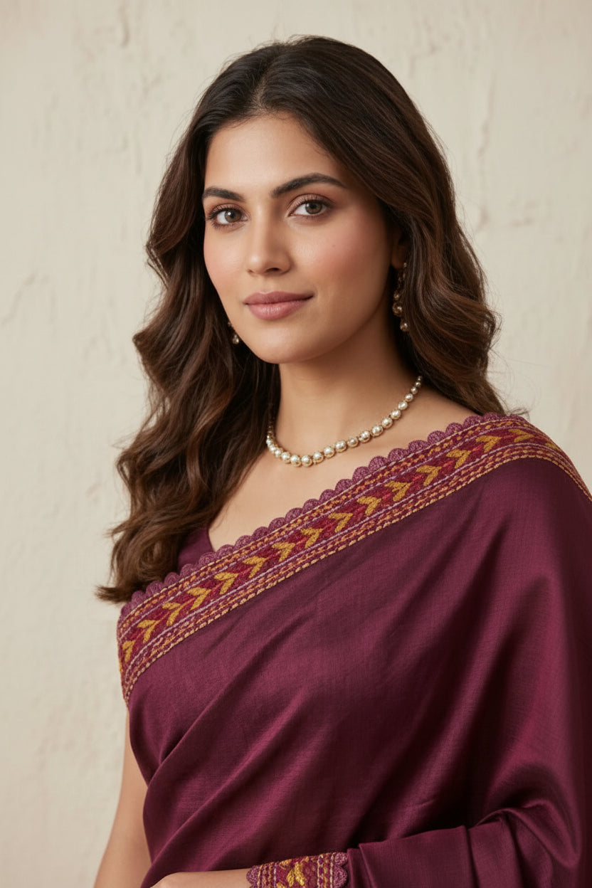Mahogony Kantha Pure Tussar Silk Saree