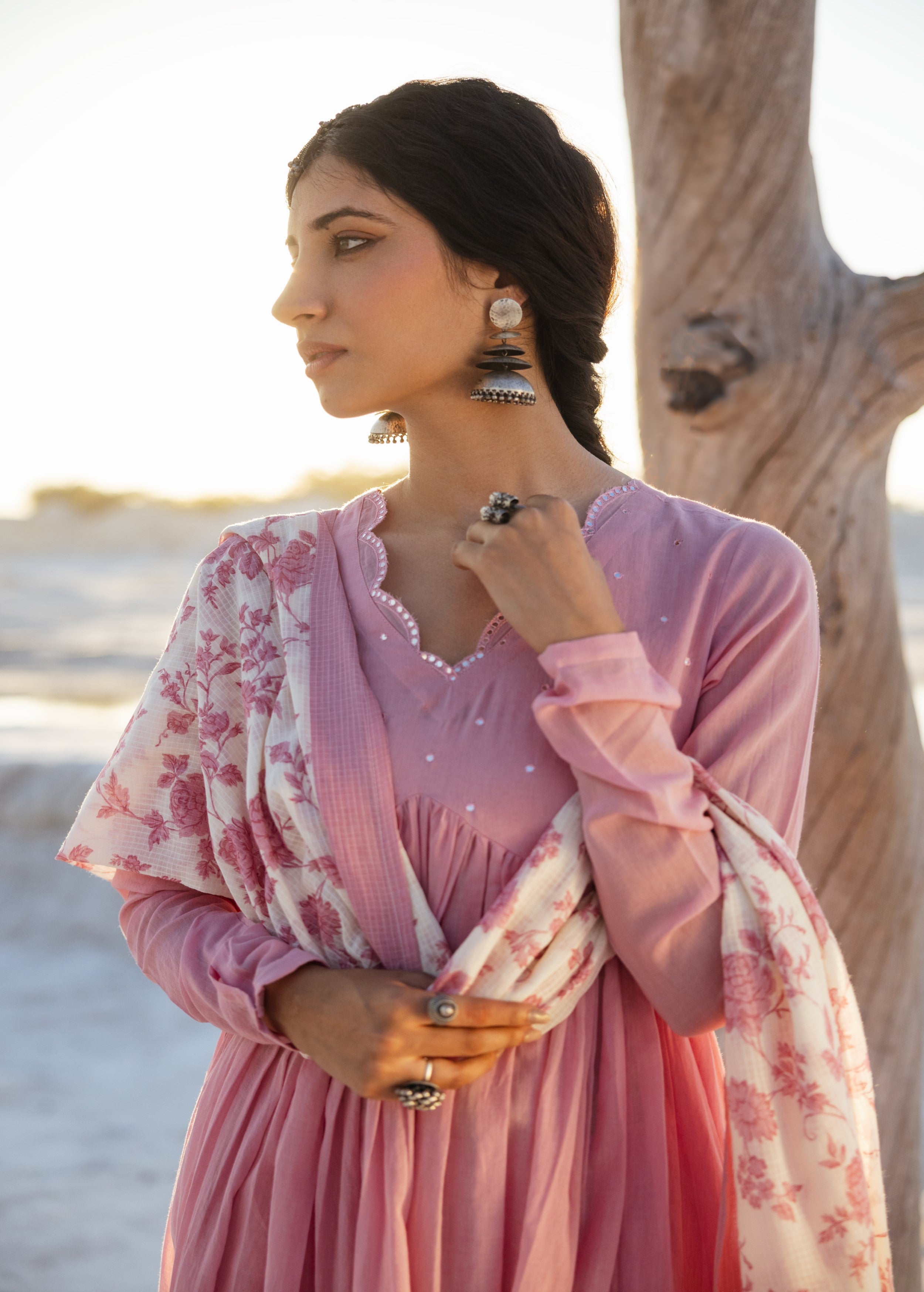 Blush Pink Embellished Mul Cotton Anarkali Set