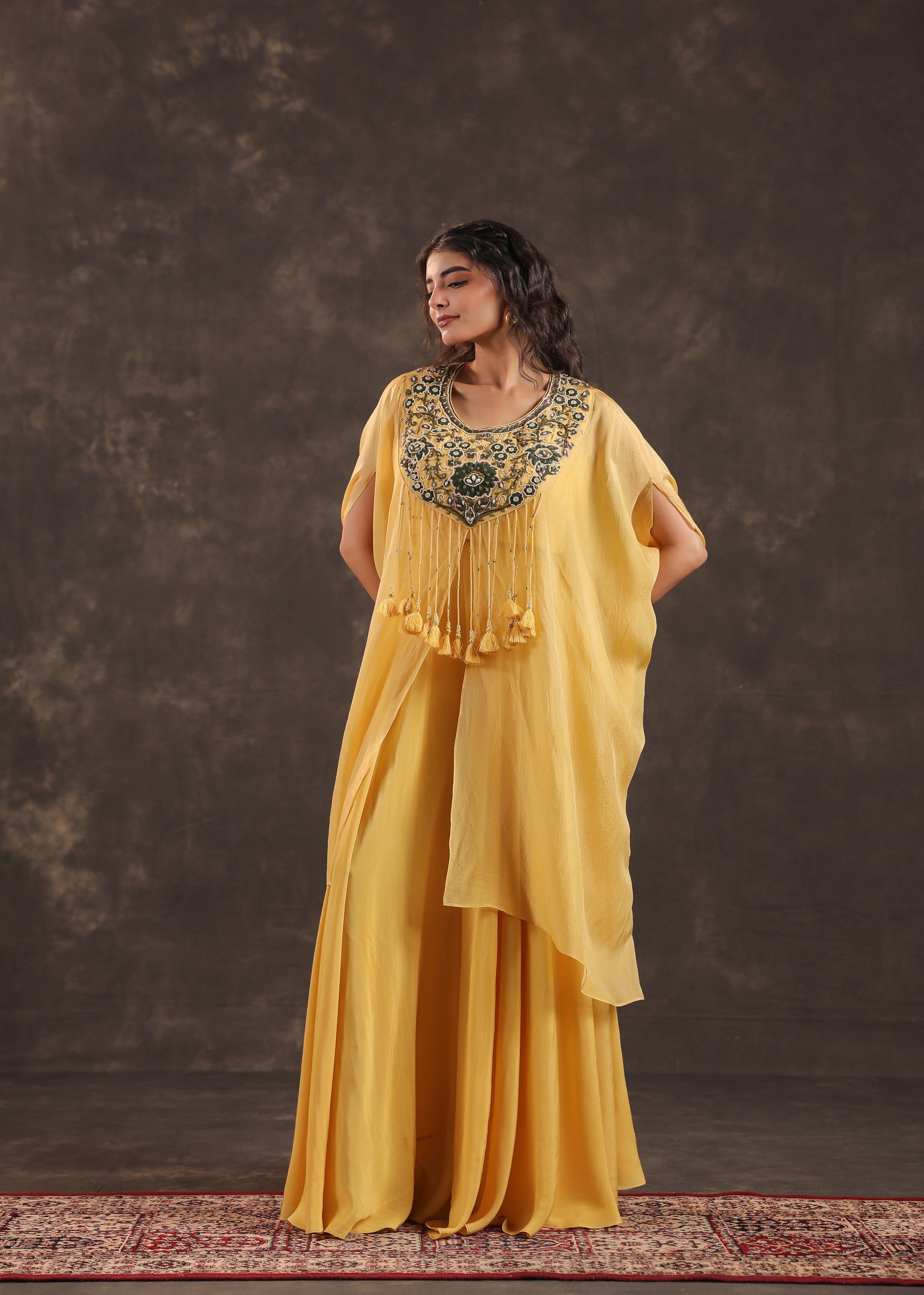 Saffron Allure Embellished Organza Silk Palazzo Set