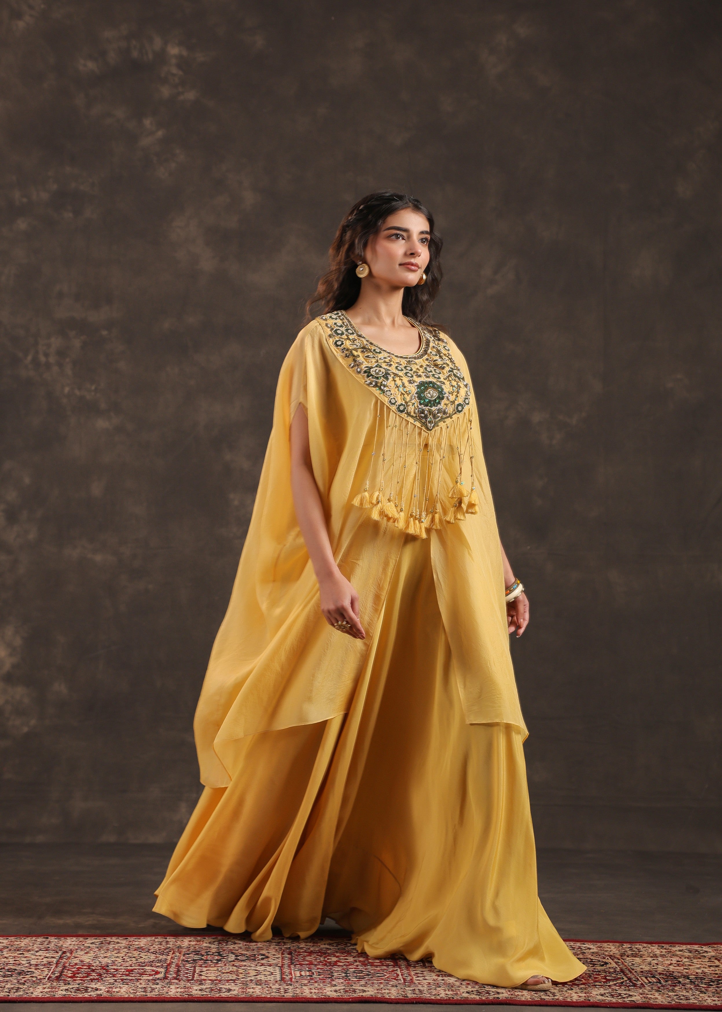 Saffron Allure Embellished Organza Silk Palazzo Set